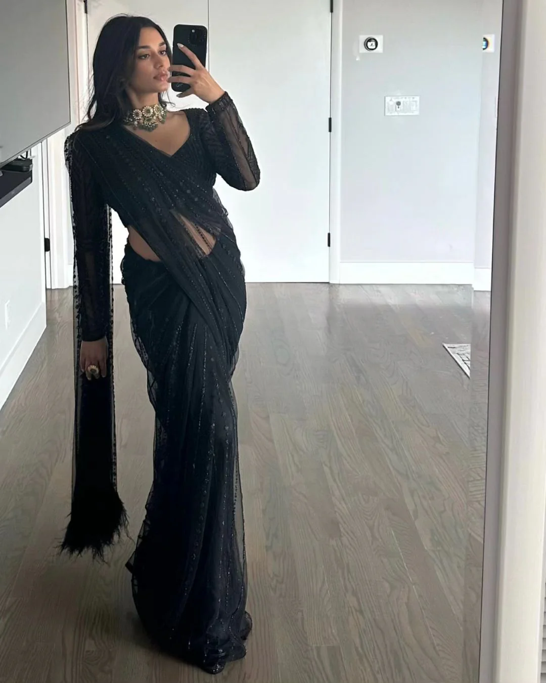 Glimmering Sequence Work Black Color Saree - Image 5