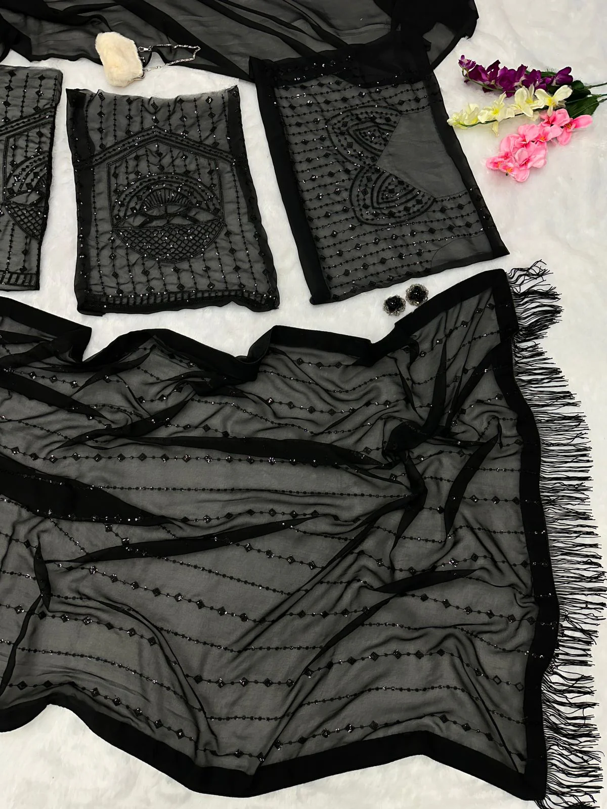 Glimmering Sequence Work Black Color Saree - Image 6