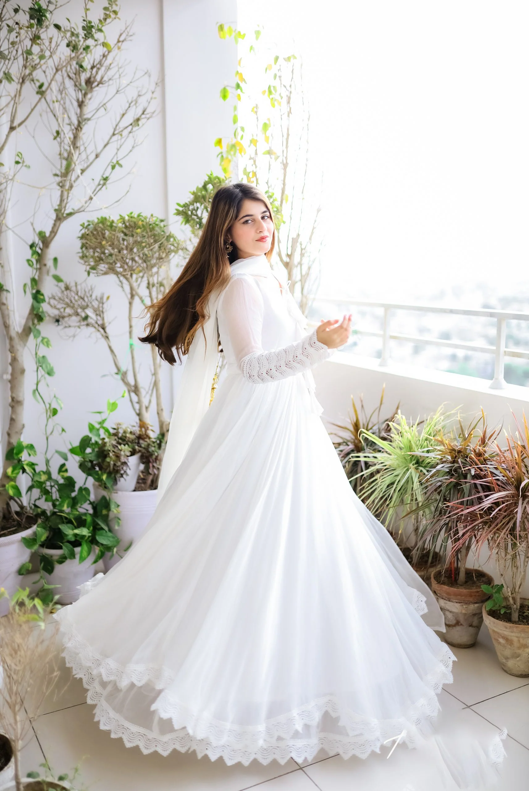 Glorious White Color Lace Work Lovely Long Gown - Image 8