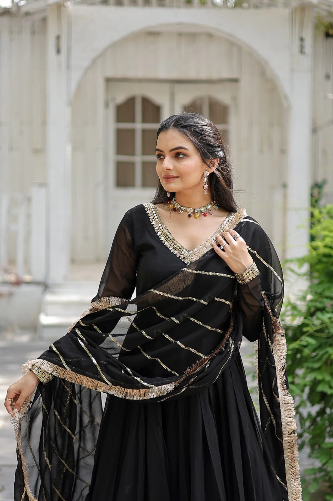 Gorgeous Black Color Sequence Work Gown With Heavy Dupatta - Image 4