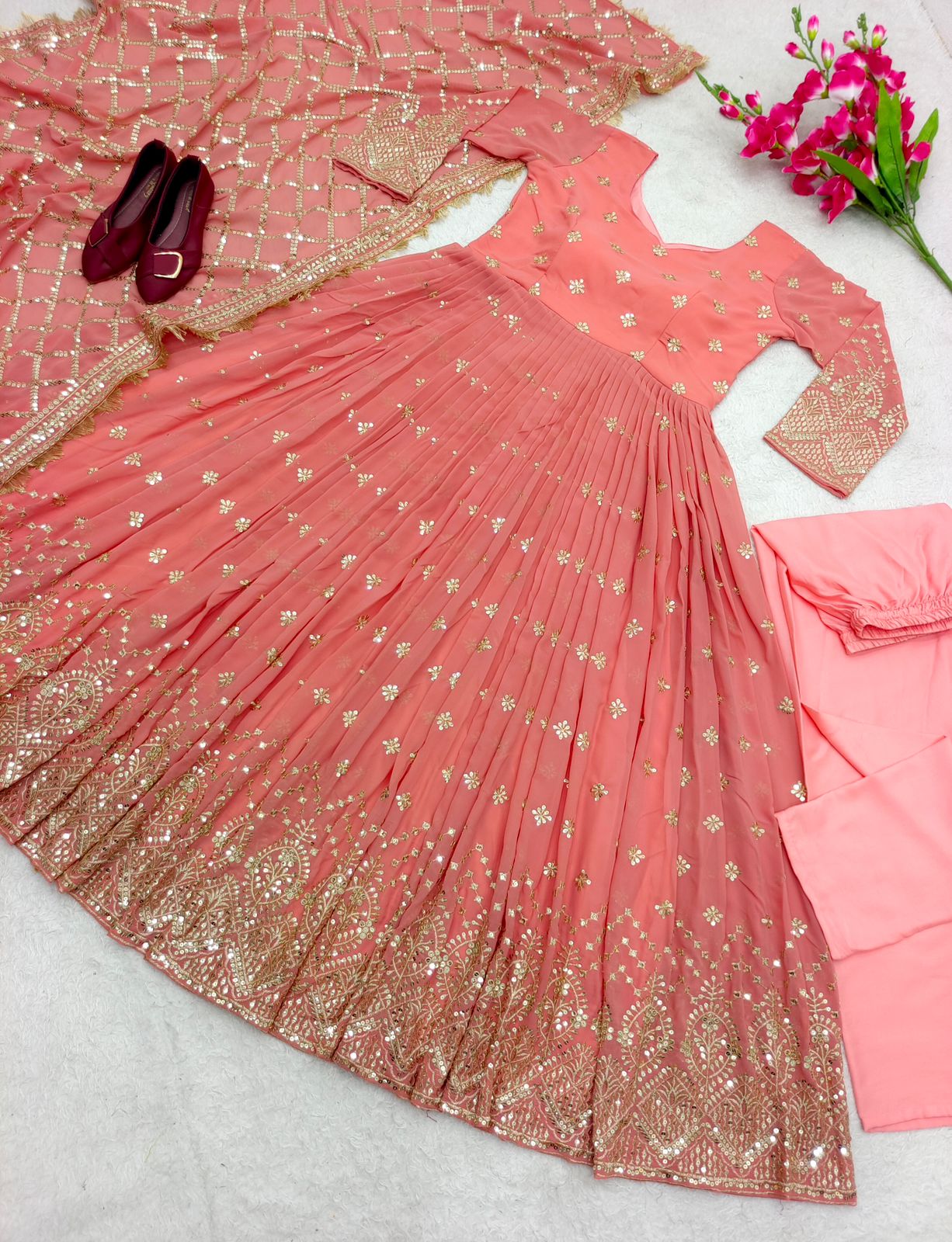 Gorgeous Peach Color Sequence Work Anarkali Suit - Image 3