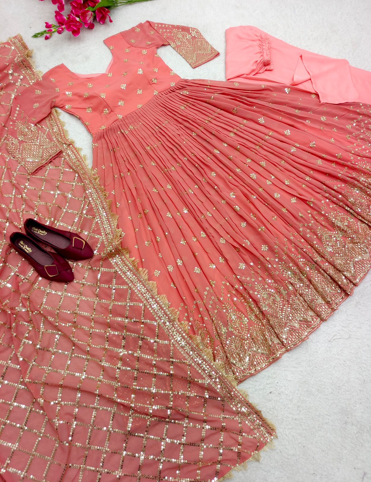 Gorgeous Peach Color Sequence Work Anarkali Suit - Image 4