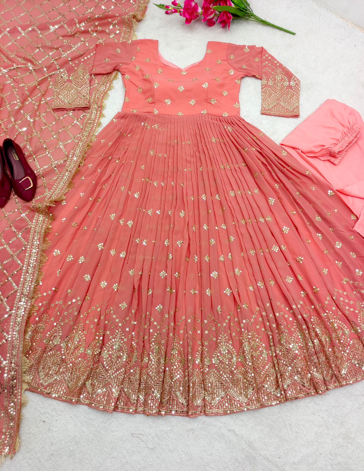 Gorgeous Peach Color Sequence Work Anarkali Suit - Image 5