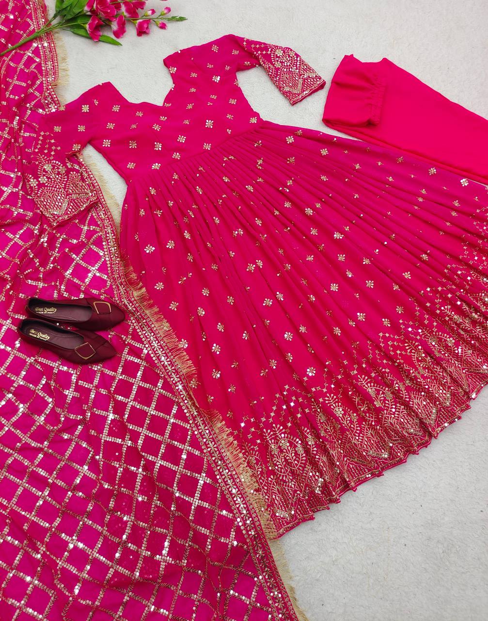 Gorgeous Pink Color Sequence Work Anarkali Suit - Image 3