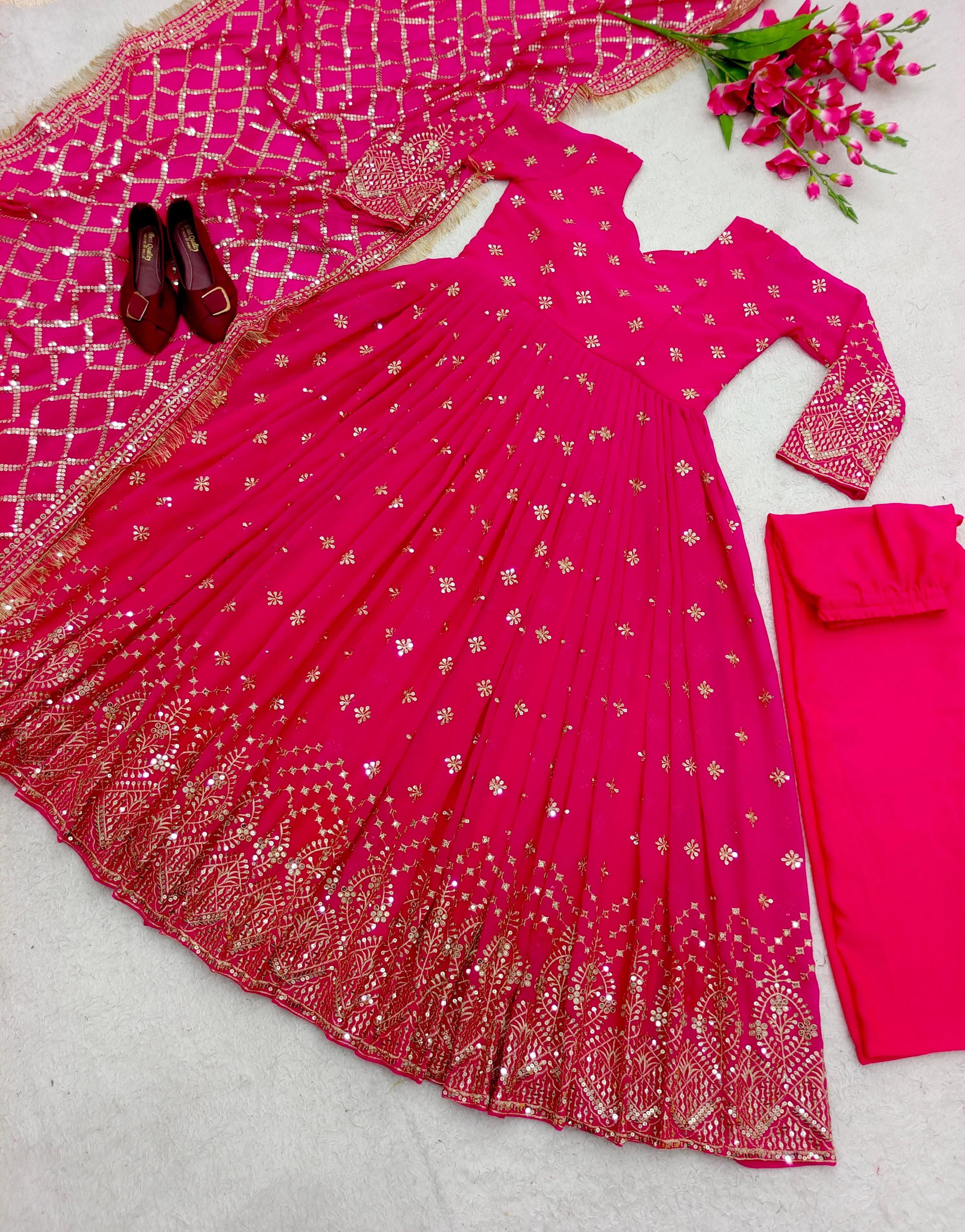 Gorgeous Pink Color Sequence Work Anarkali Suit - Image 4