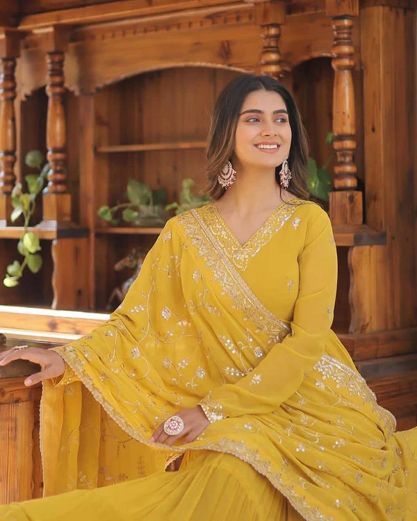 Gorgeous Ruffle Flair Yellow Georgette Anarkali Suit - Image 3