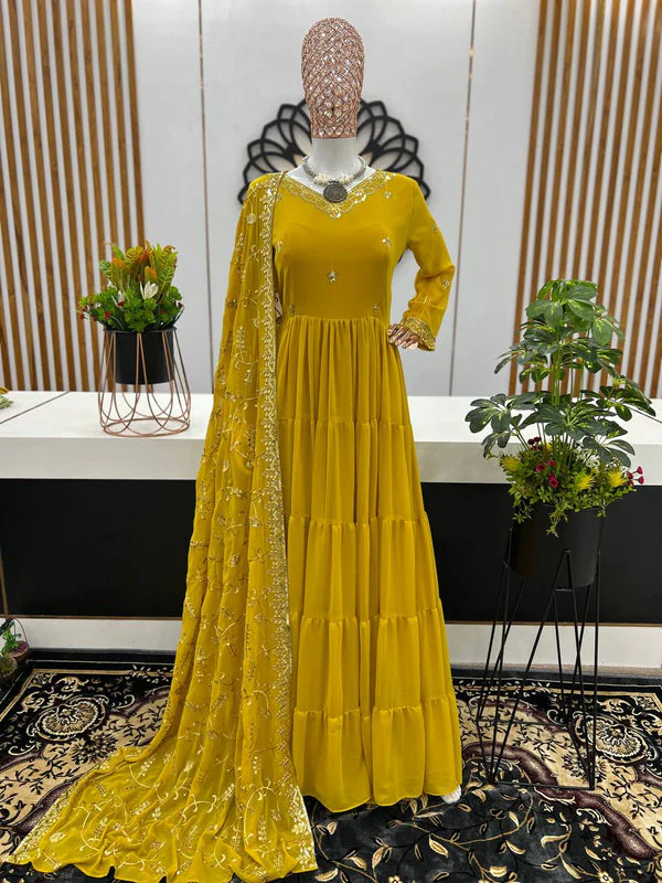 Gorgeous Ruffle Flair Yellow Georgette Anarkali Suit - Image 4