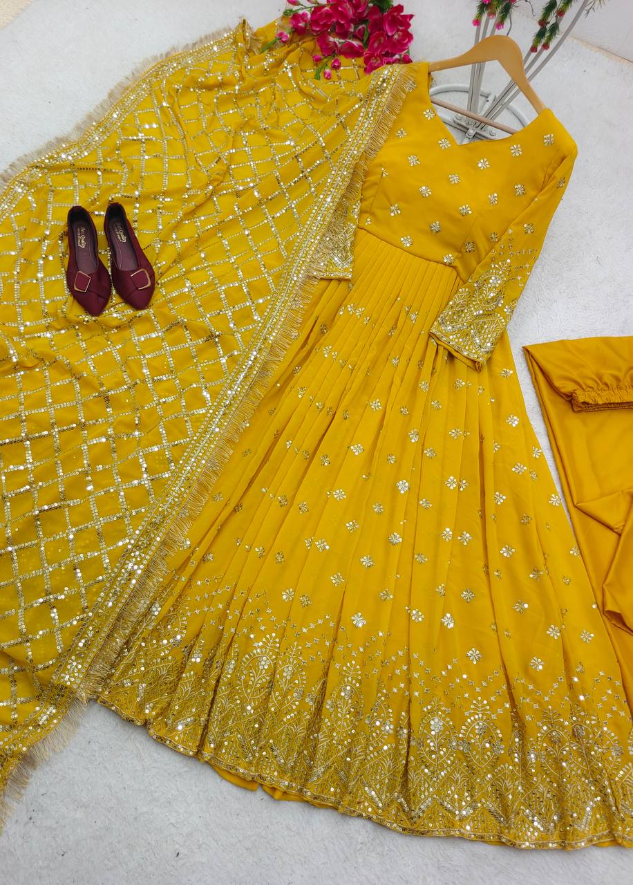 Gorgeous Yellow Color Sequence Work Anarkali Suit - Image 3