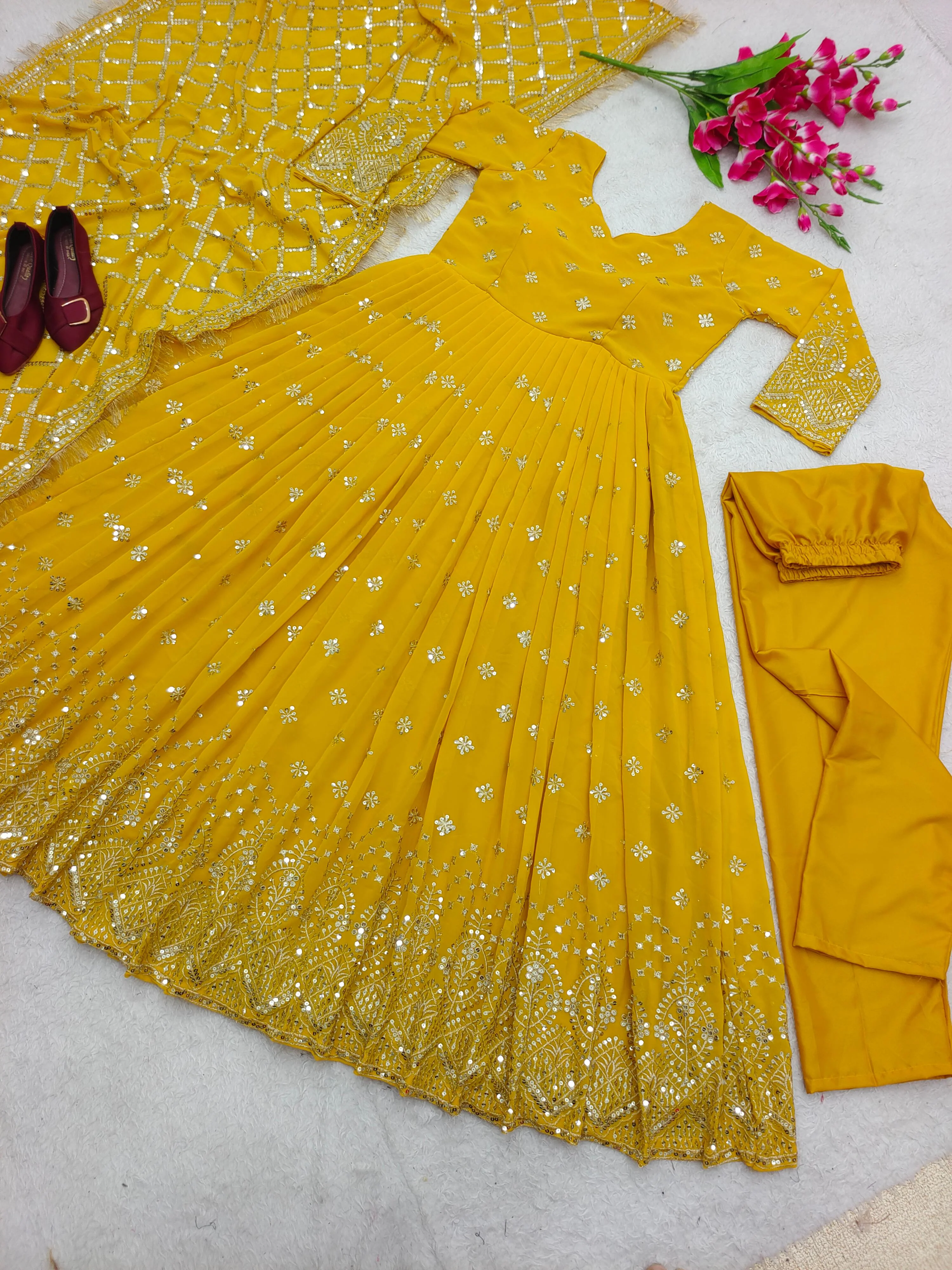 Gorgeous Yellow Color Sequence Work Anarkali Suit - Image 5