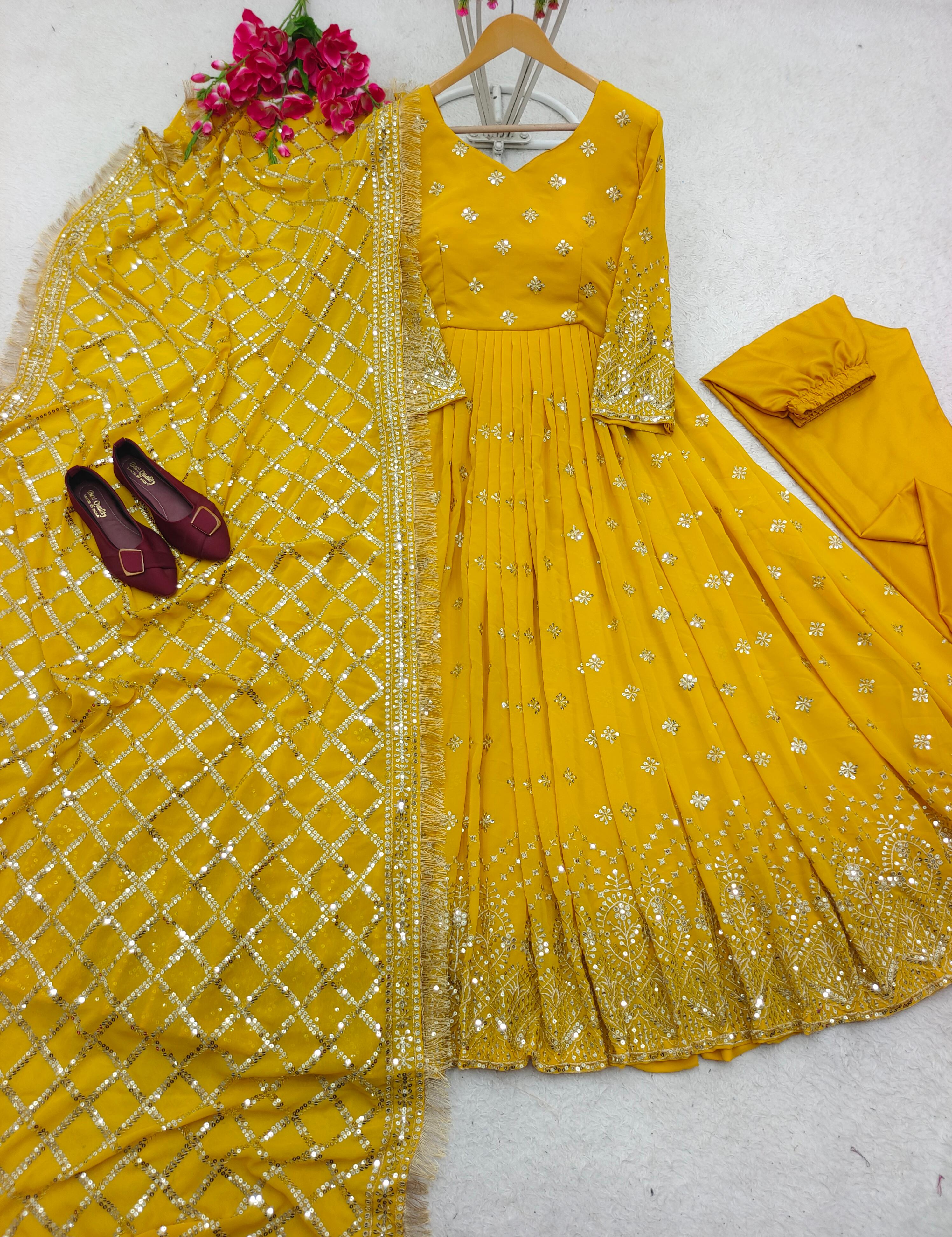 Gorgeous Yellow Color Sequence Work Anarkali Suit - Image 6