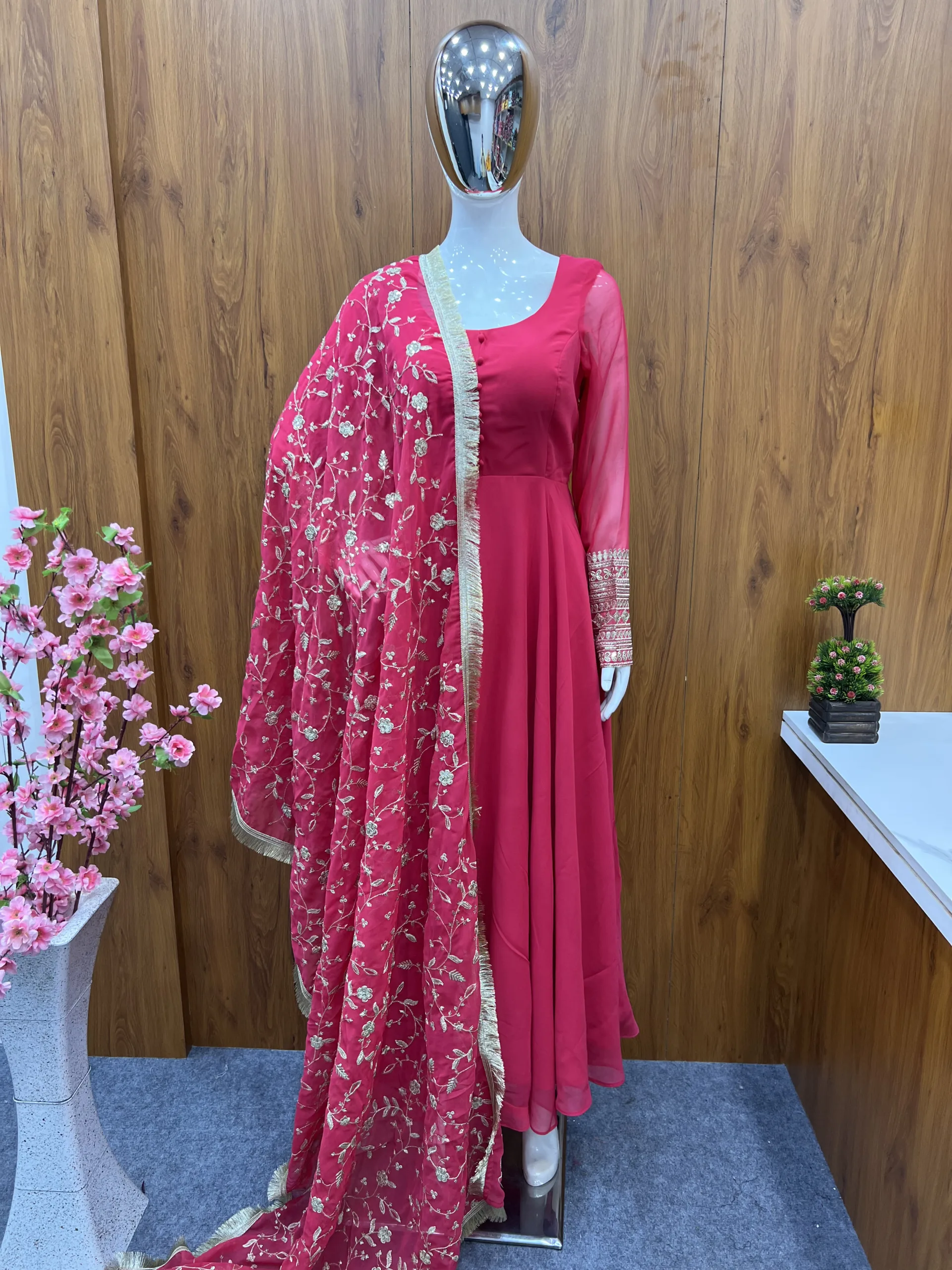 Attractive Pink Anarkali Suit Set With Heavy Dupatta - Image 10