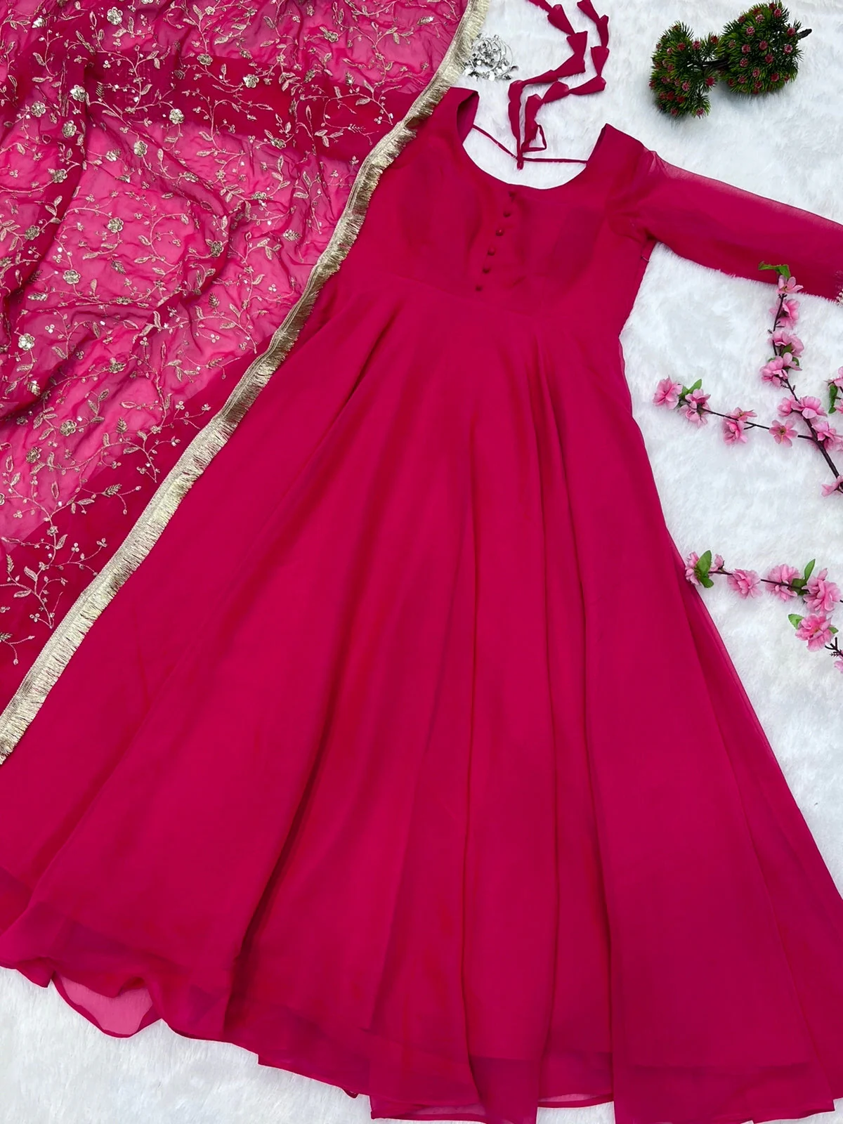 Attractive Pink Anarkali Suit Set With Heavy Dupatta - Image 11