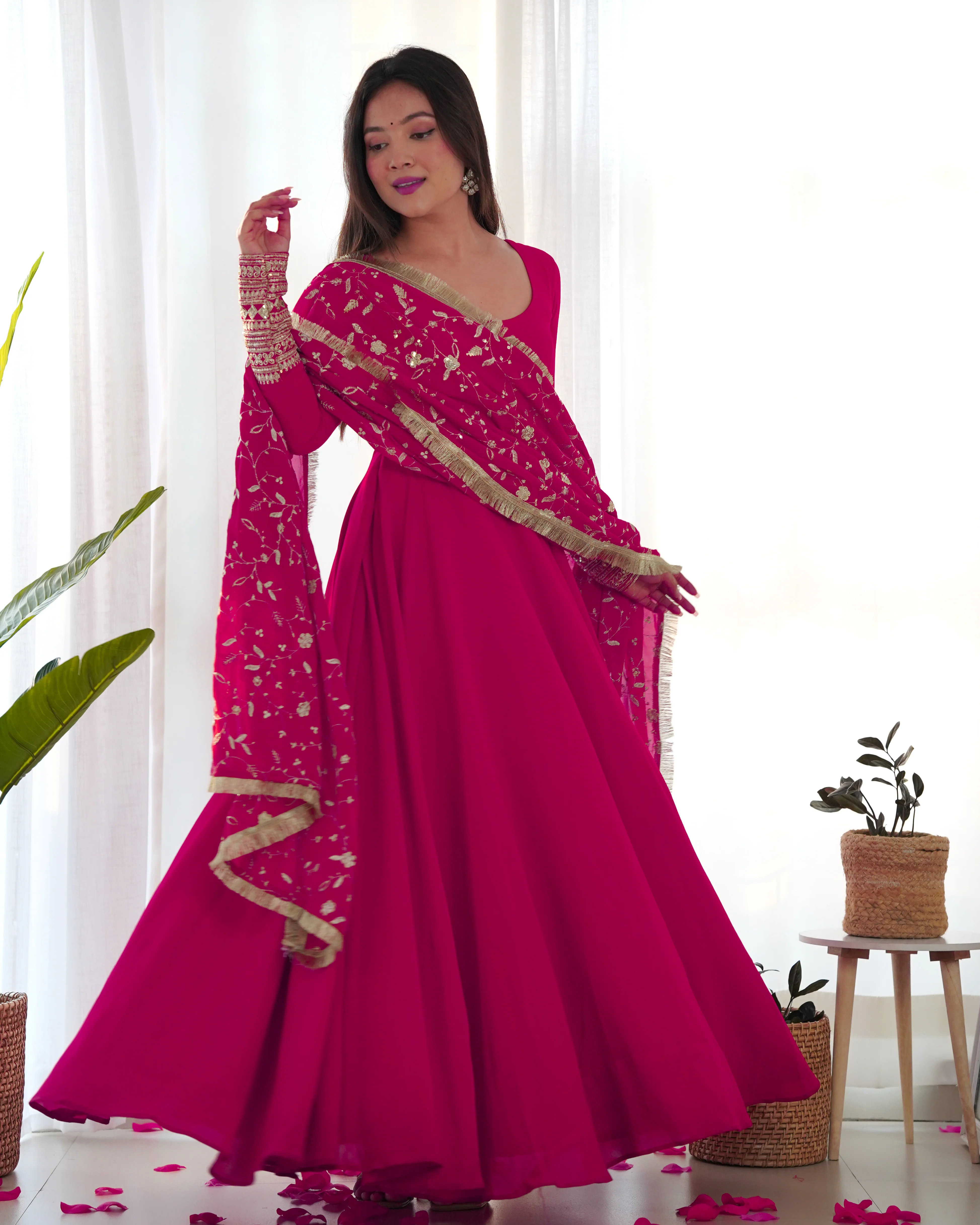 Attractive Pink Anarkali Suit Set With Heavy Dupatta - Image 3