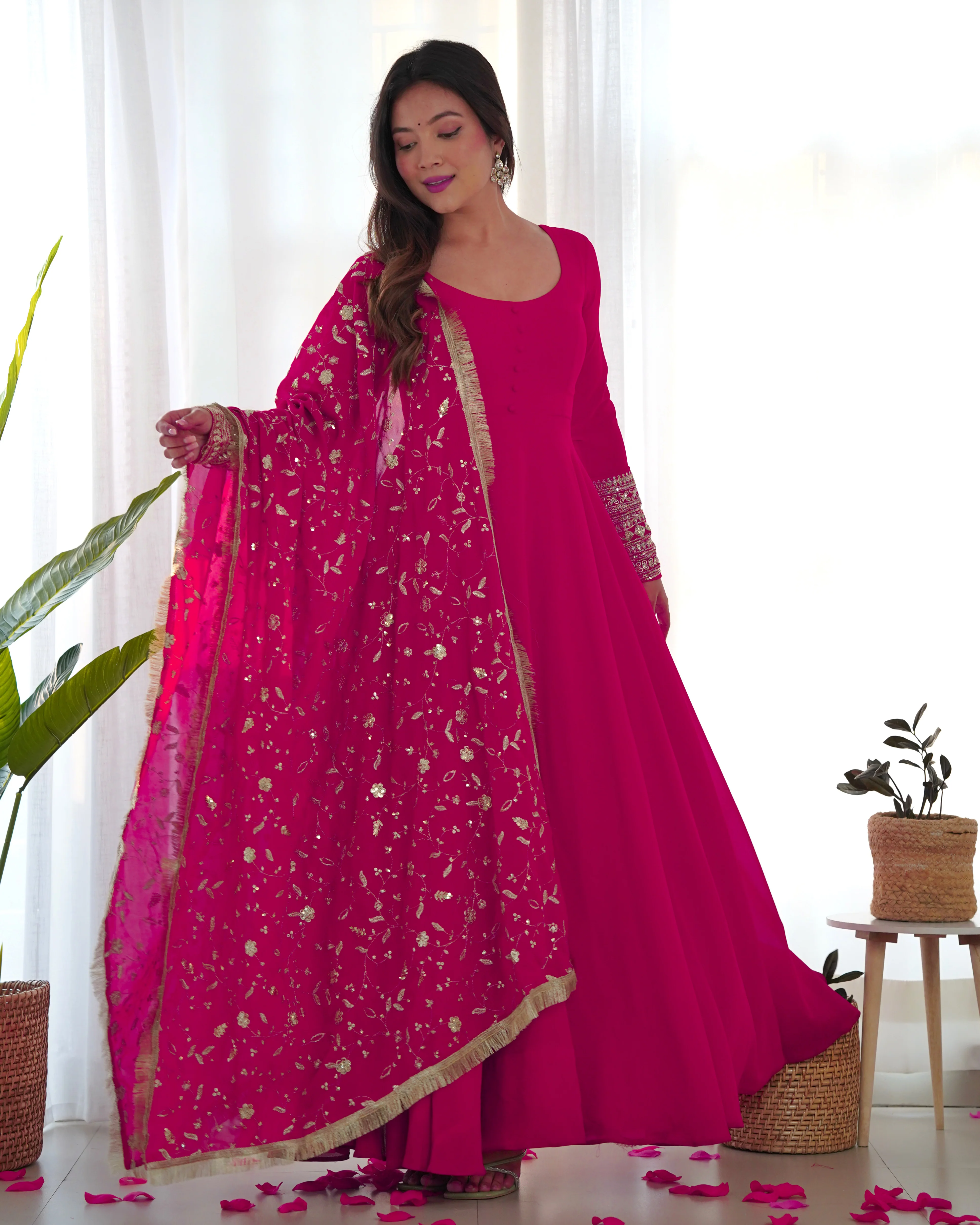 Attractive Pink Anarkali Suit Set With Heavy Dupatta - Image 4