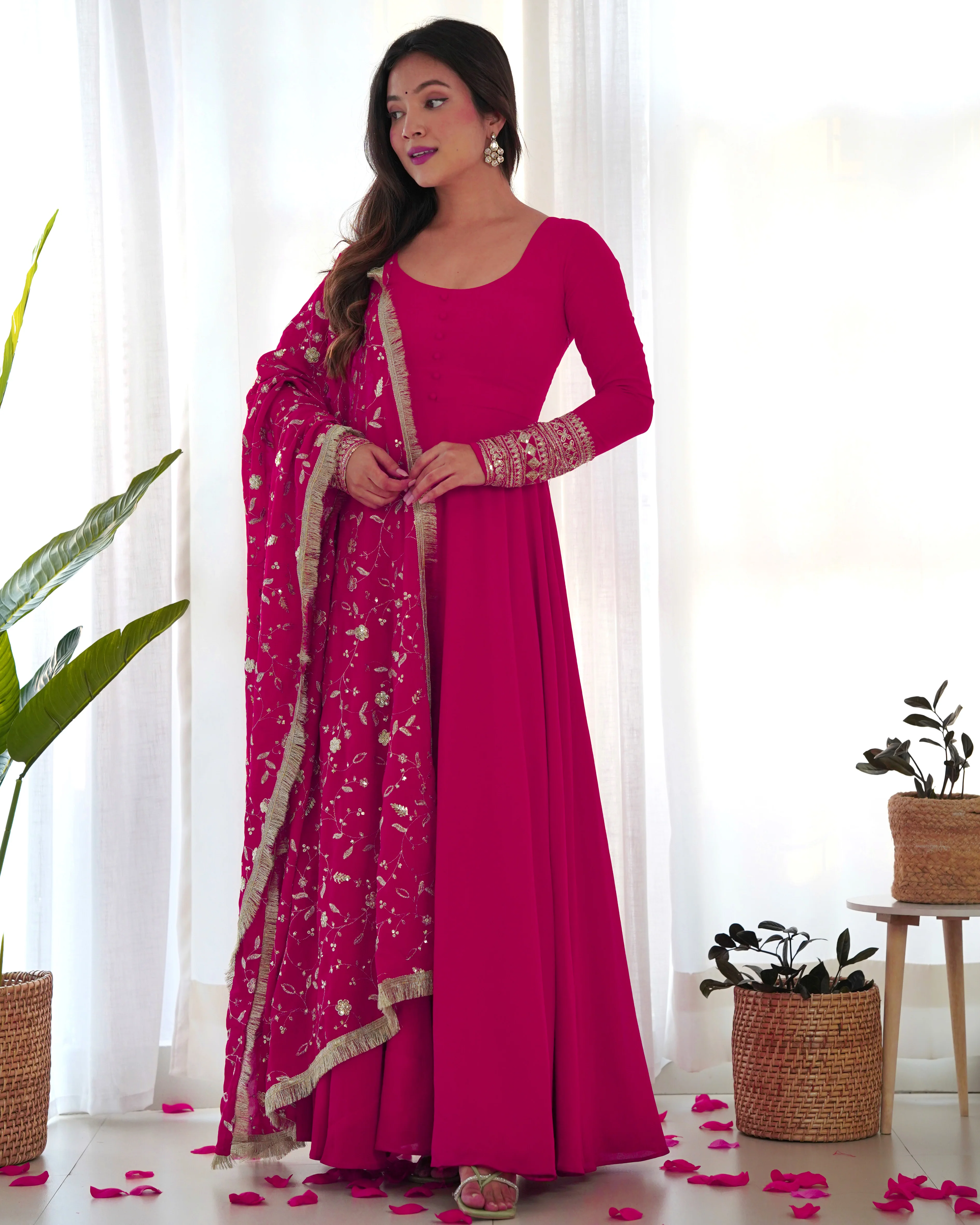 Attractive Pink Anarkali Suit Set With Heavy Dupatta - Image 5