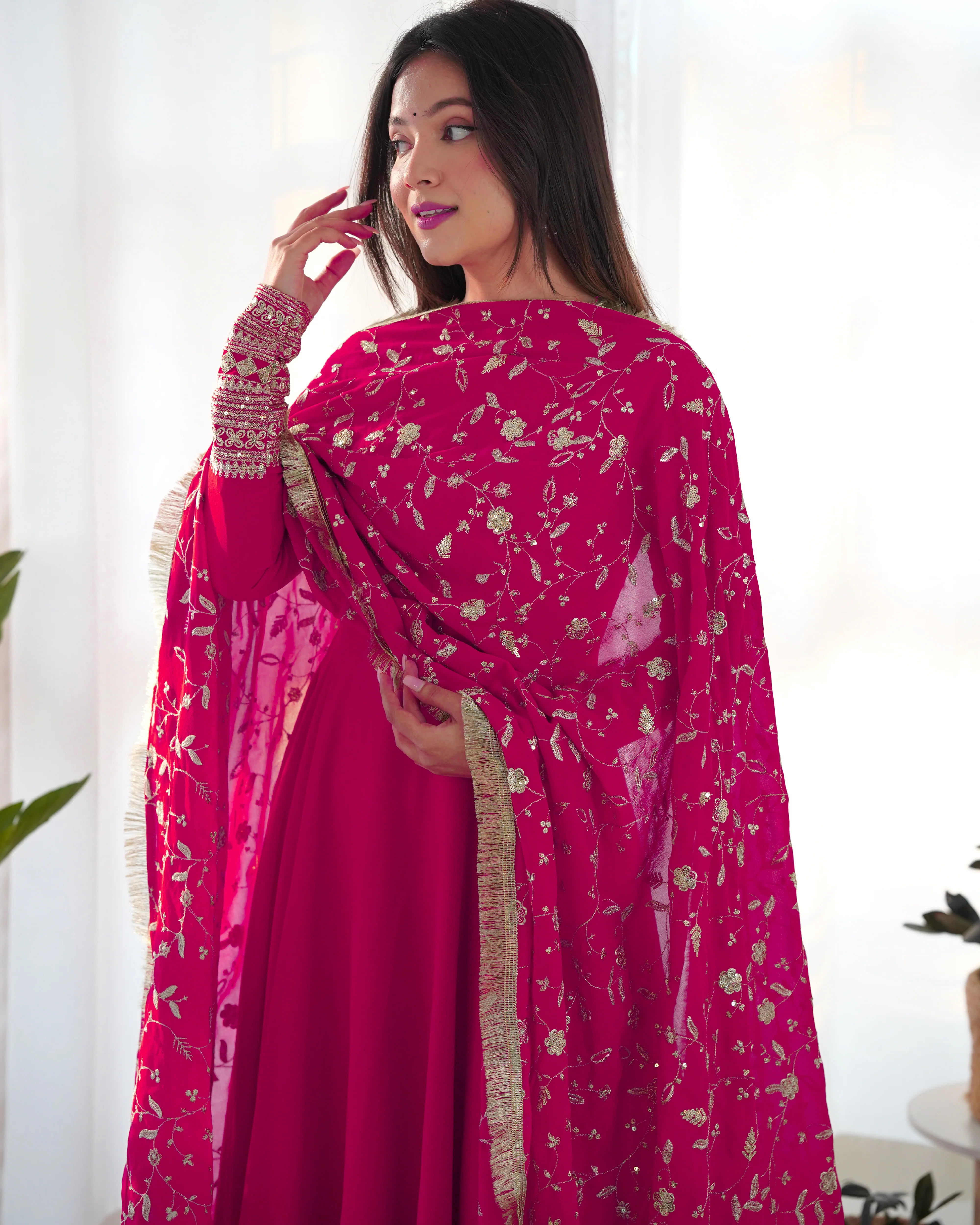 Attractive Pink Anarkali Suit Set With Heavy Dupatta - Image 6