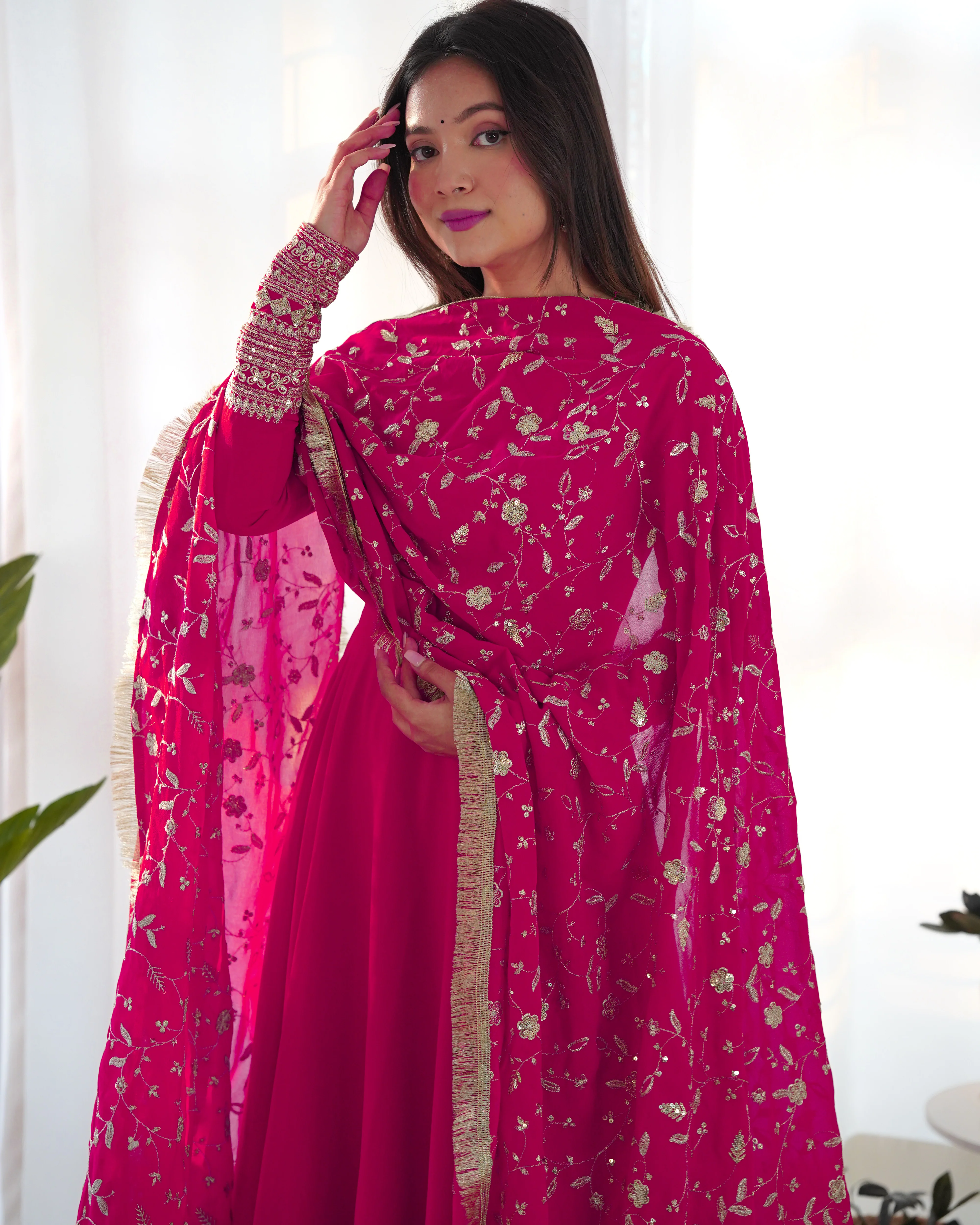 Attractive Pink Anarkali Suit Set With Heavy Dupatta - Image 7