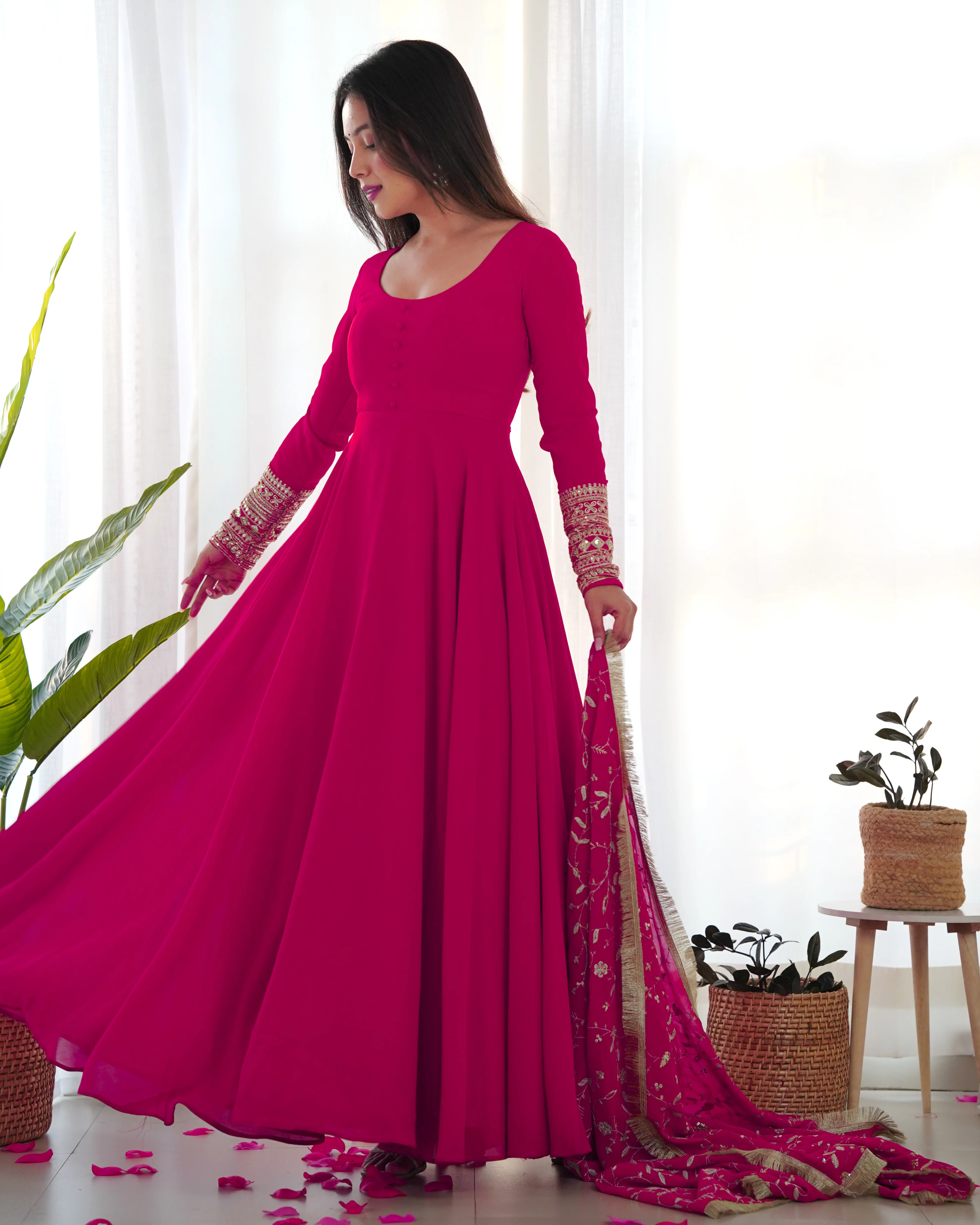 Attractive Pink Anarkali Suit Set With Heavy Dupatta - Image 9