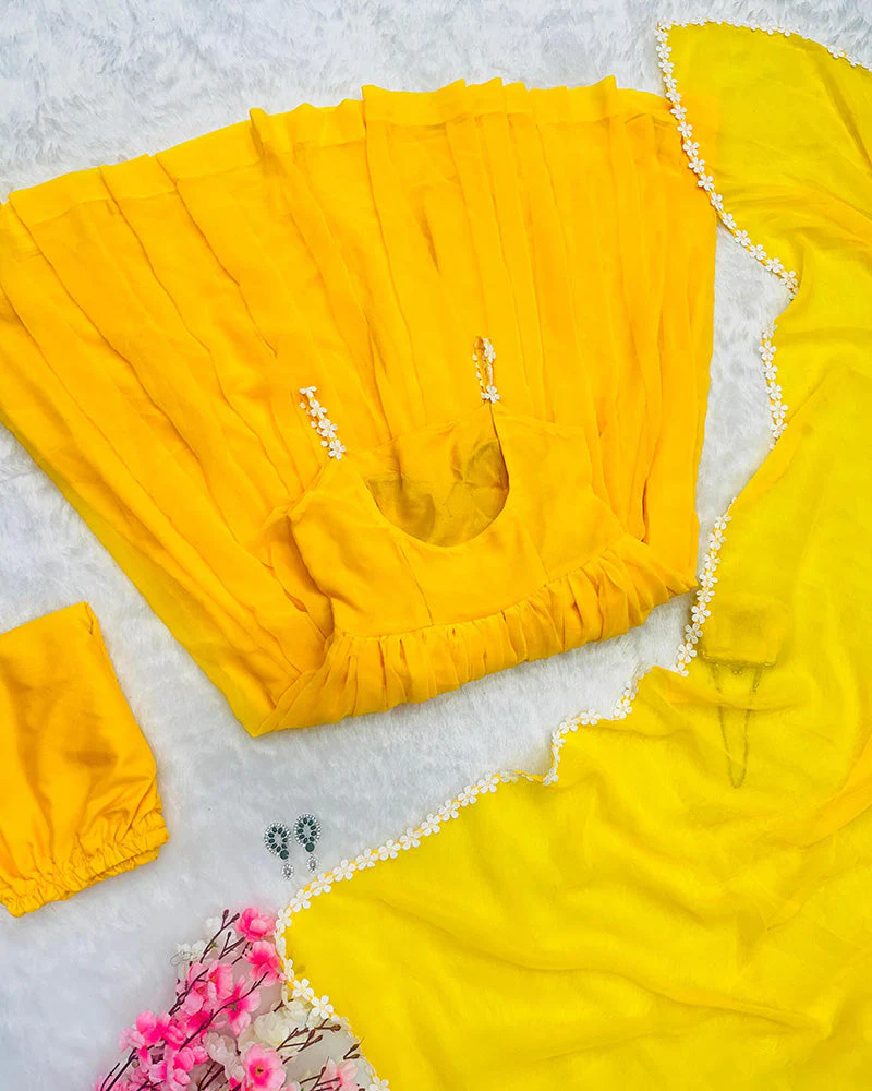 Haldi Special Yellow Color Faux Georgette Gown With Dupatta - Image 5