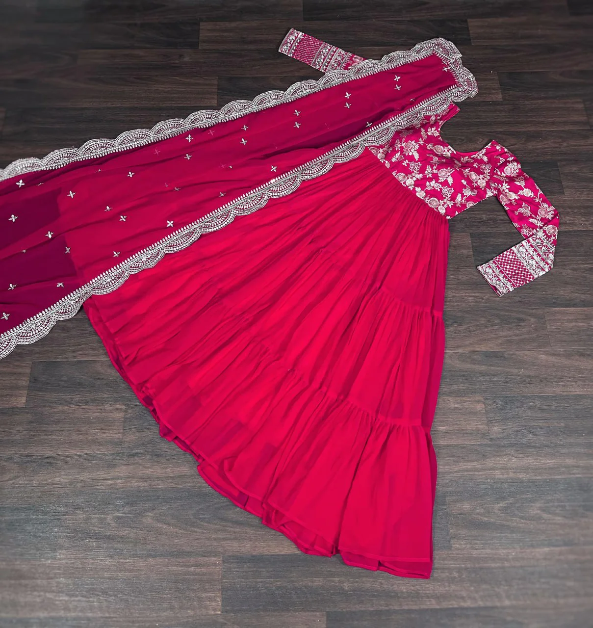 Jacquard Embroidery Work Pink Color Gown With Dupatta - Image 6