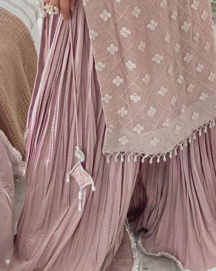 Jiana Peach Georgette Embroidered Kurta Palazzo Sets - Image 7