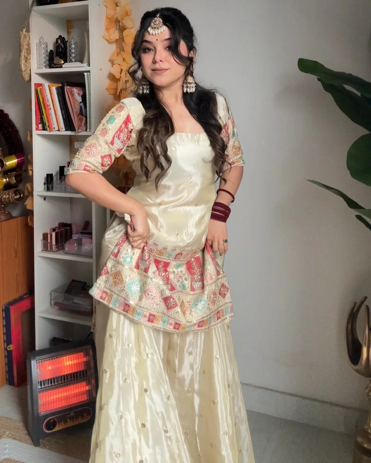 Khushi Silk Heavy Work Off White Sharara Set - Image 3