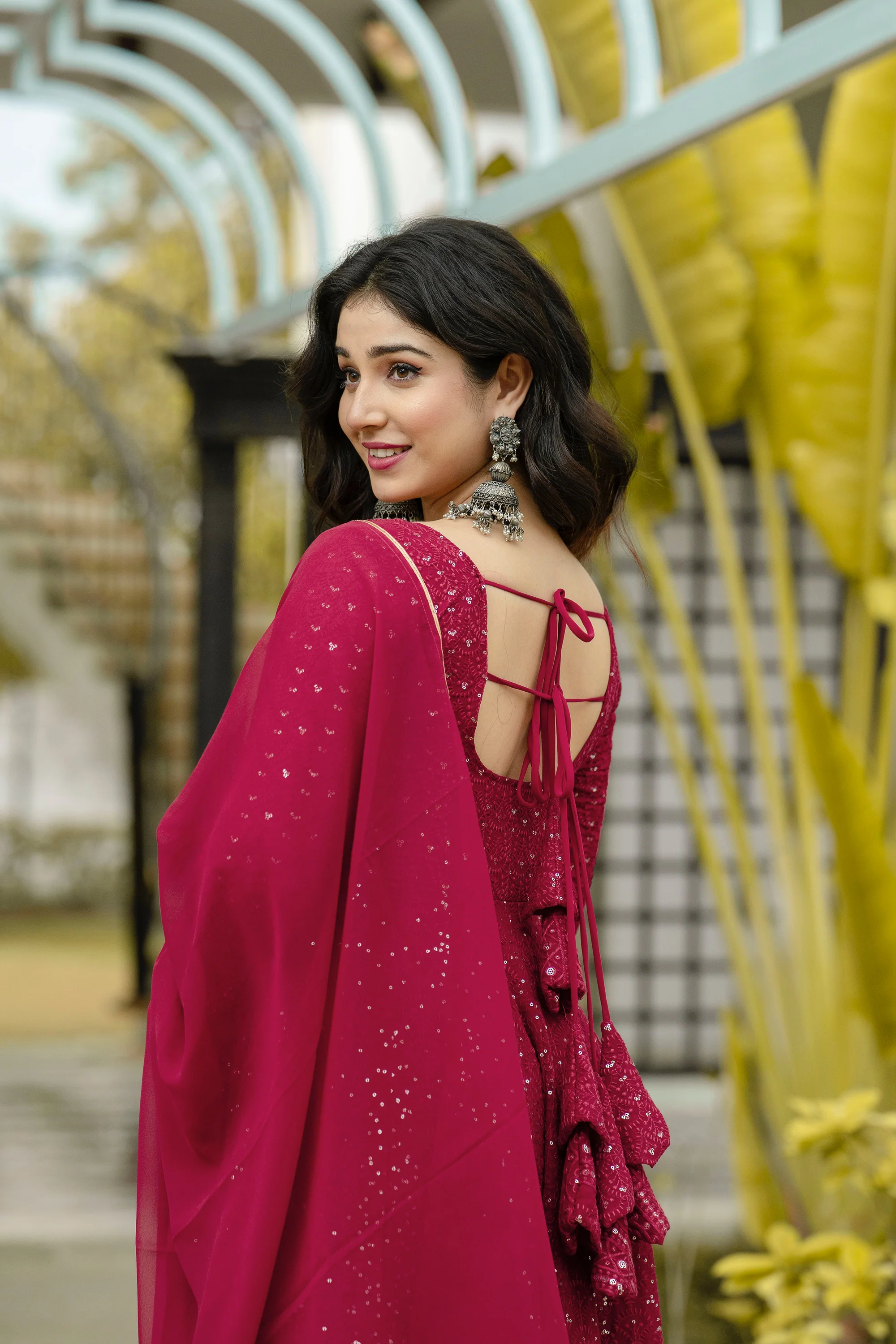 Maroon Embroidered Georgette Anarkali Suit Set - Image 10