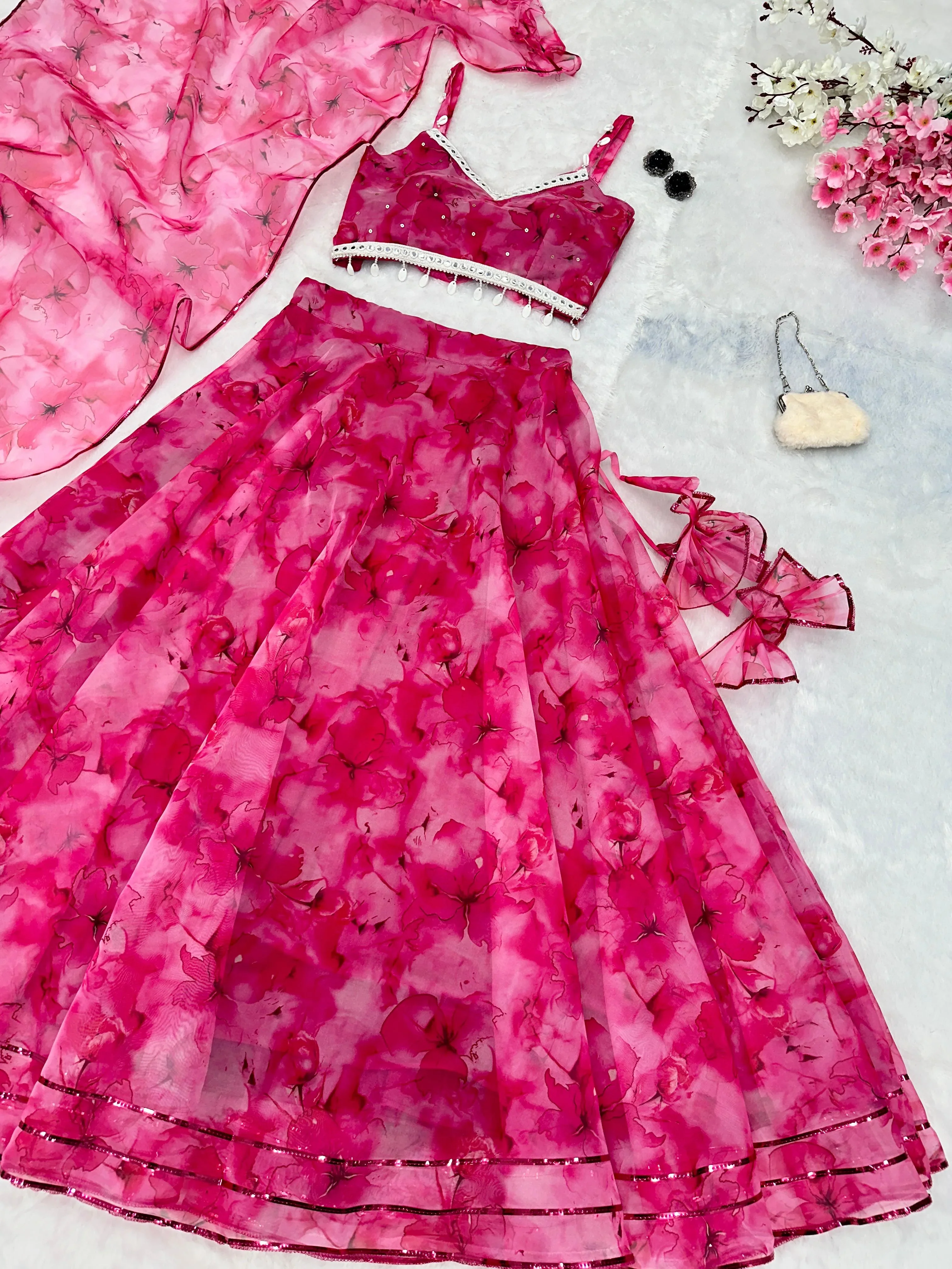 Mesmerizing Pink Color Organza Lehenga Choli - Image 3