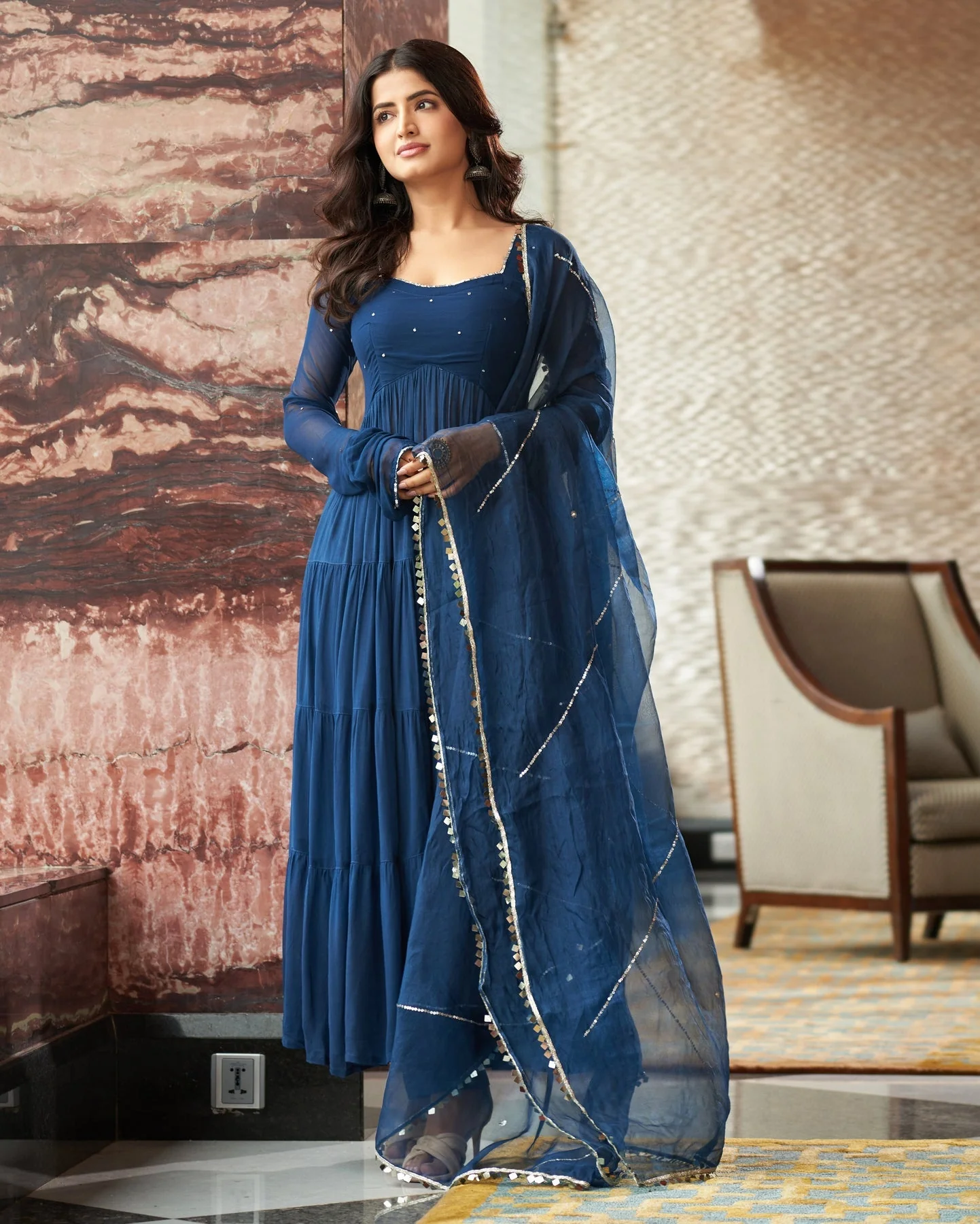 Mihika Blue Georgette Flared Anarkali Suit Set - Image 4