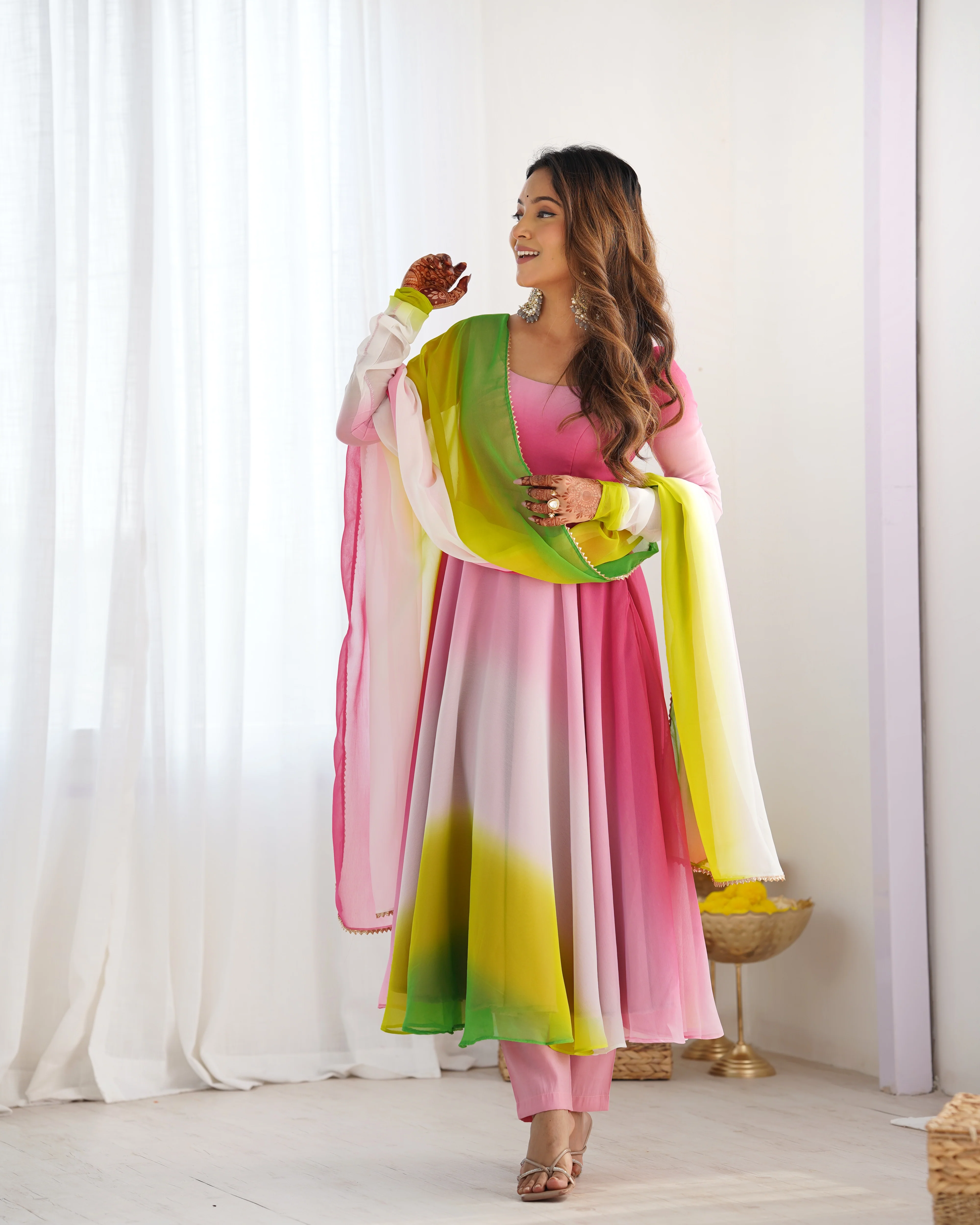 Multi Pink Color Georgette Three Piece Anarkali Suit - Image 3