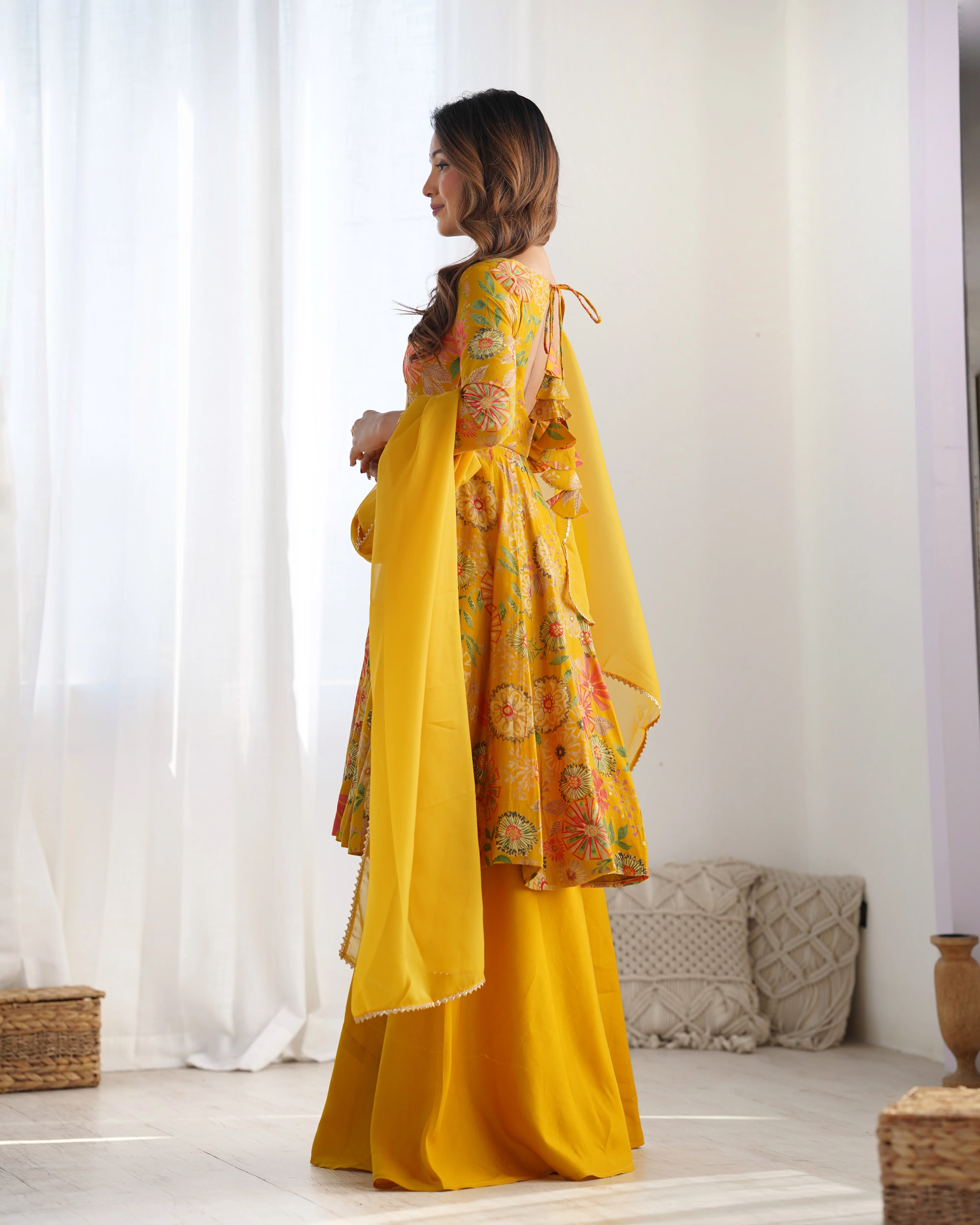 Mustard Color Raman silk Discharge Printed palazzo Suit - Image 7