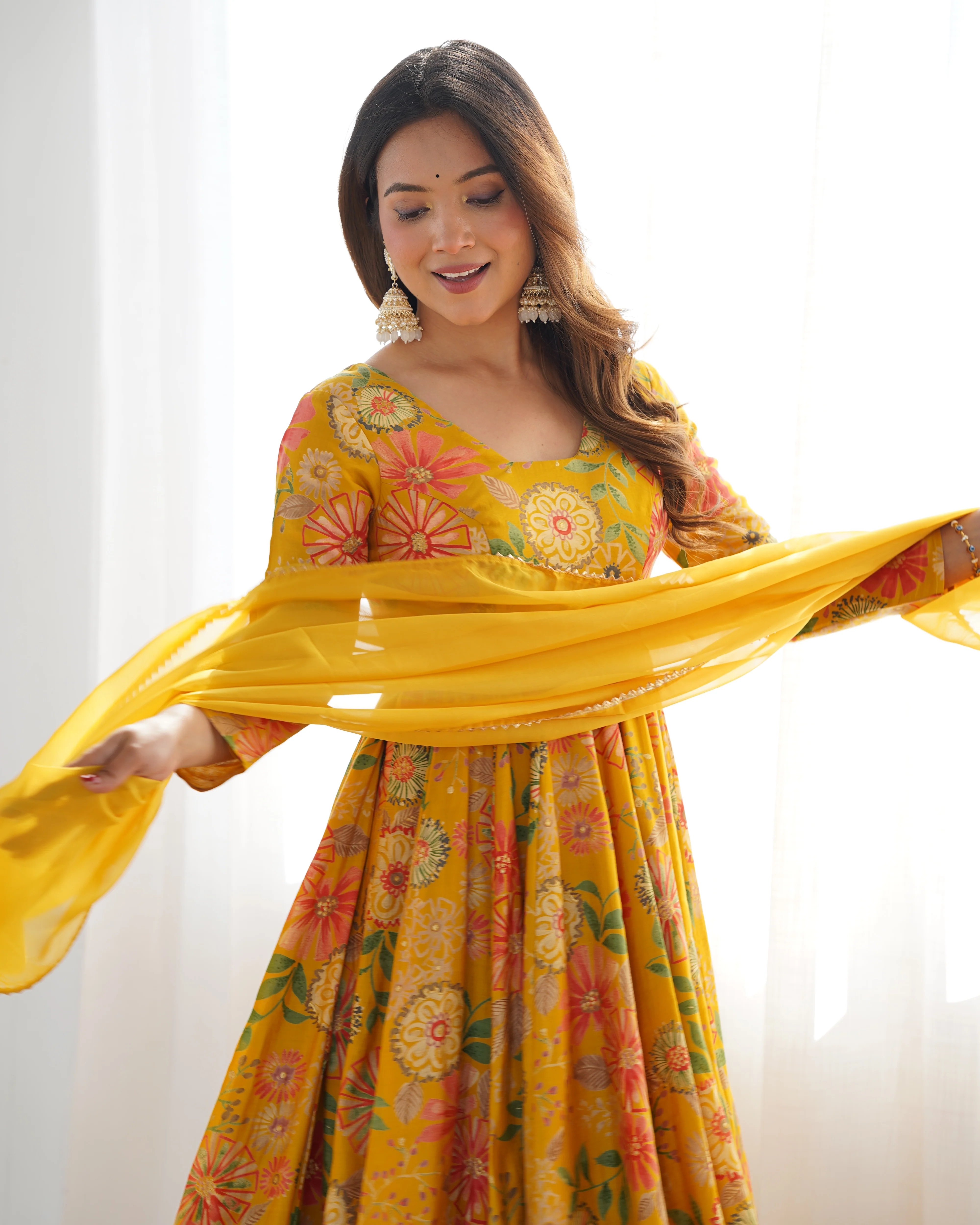 Mustard Color Raman silk Discharge Printed palazzo Suit - Image 8