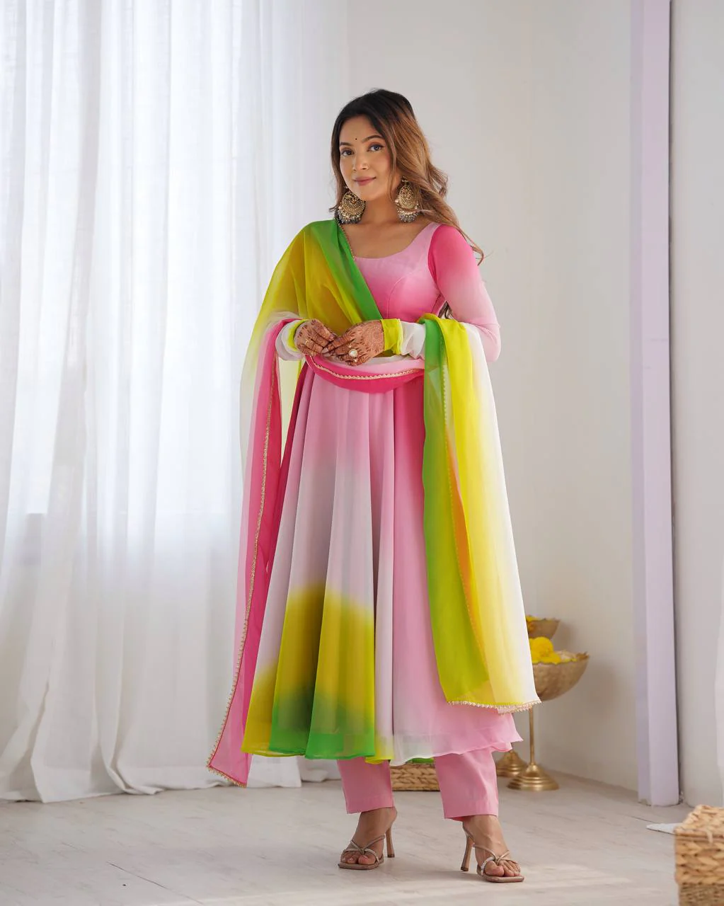 Onion Pink Color Georgette Three Piece Anarkali Suit - Image 11