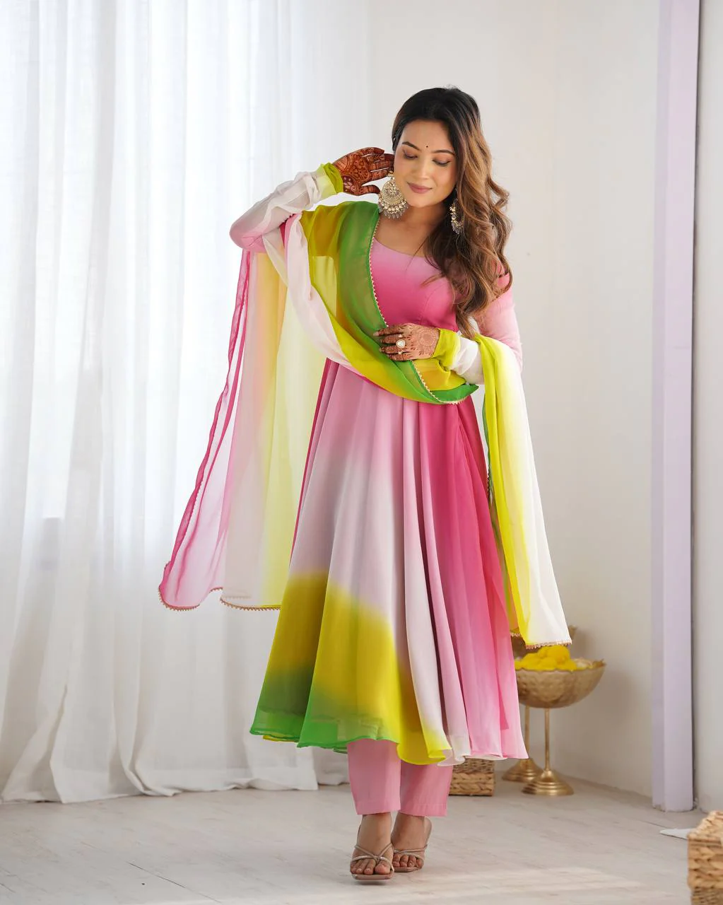 Onion Pink Color Georgette Three Piece Anarkali Suit - Image 12