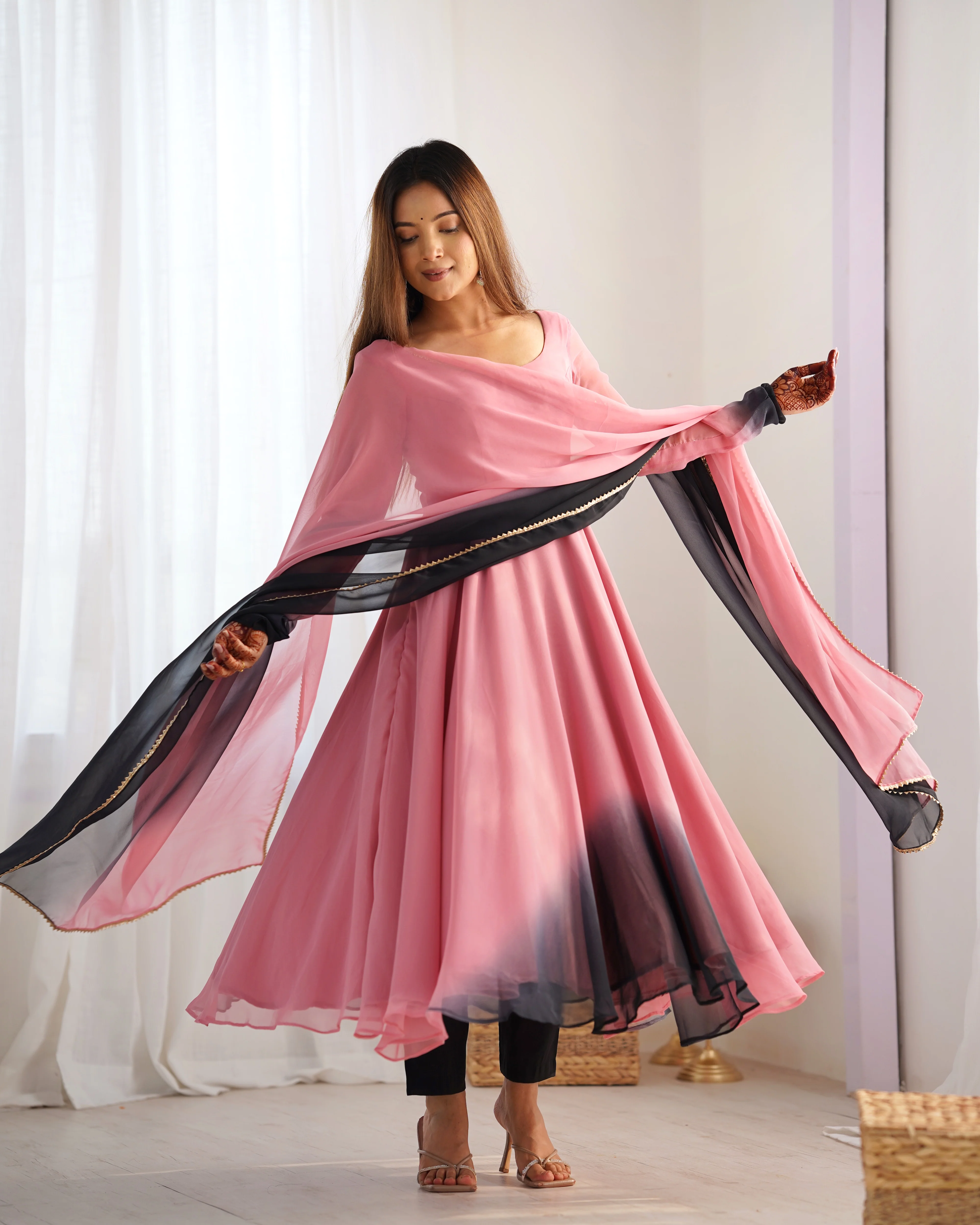Onion Pink Color Georgette Three Piece Anarkali Suit - Image 2