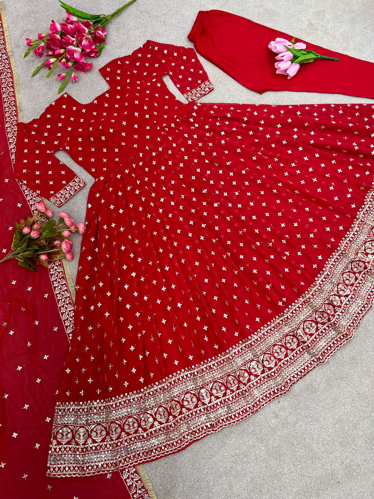 Outstanding Red Color Sequence Work Anarkali Gown - Image 4