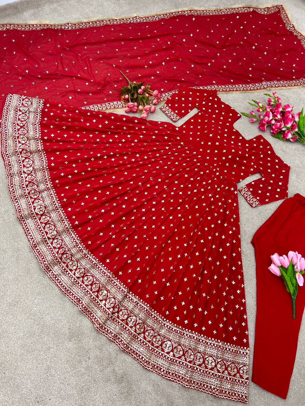 Outstanding Red Color Sequence Work Anarkali Gown - Image 5