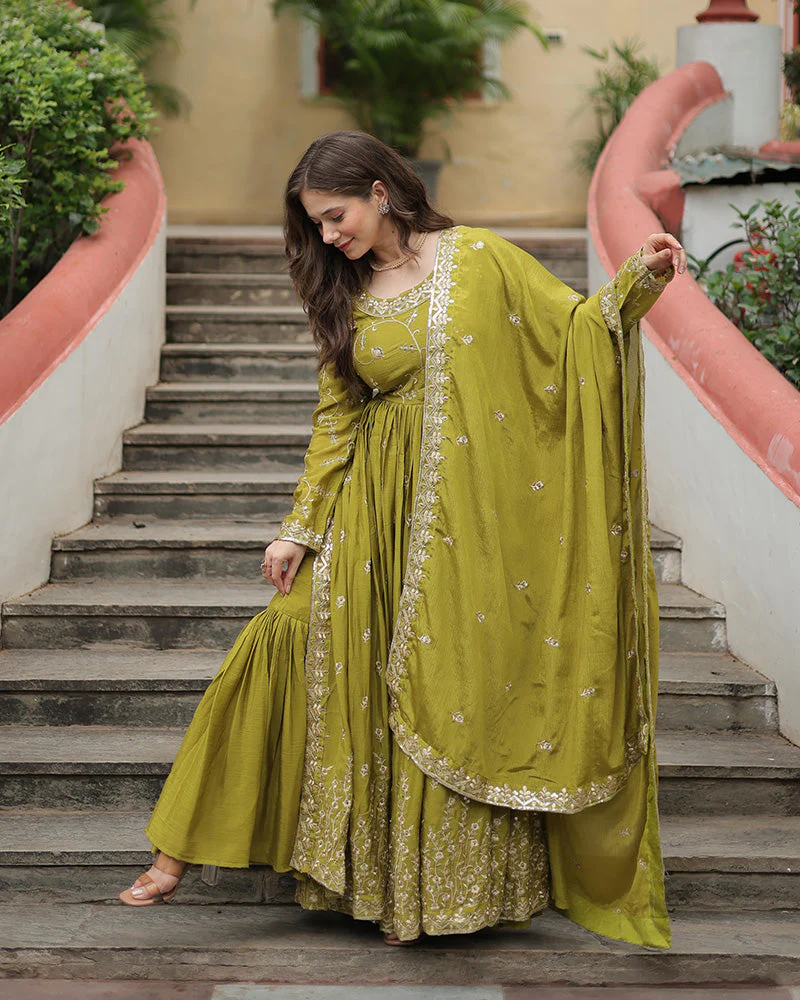 Parrot Color Designer Three Piece Sharara Suit - Image 3