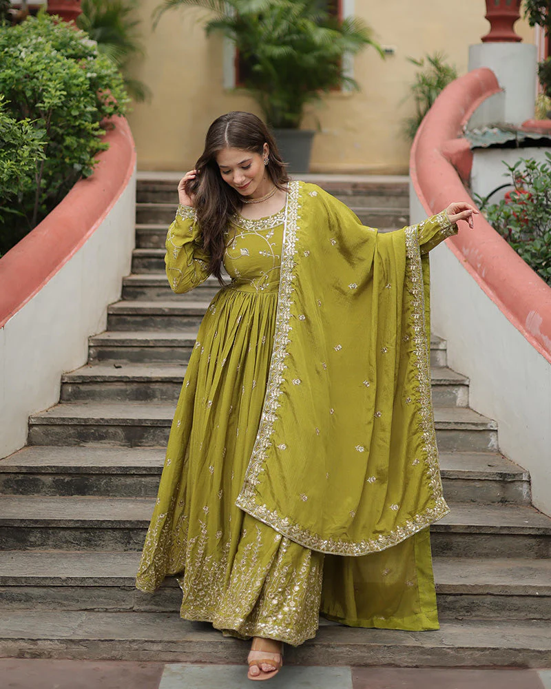Parrot Color Designer Three Piece Sharara Suit - Image 5