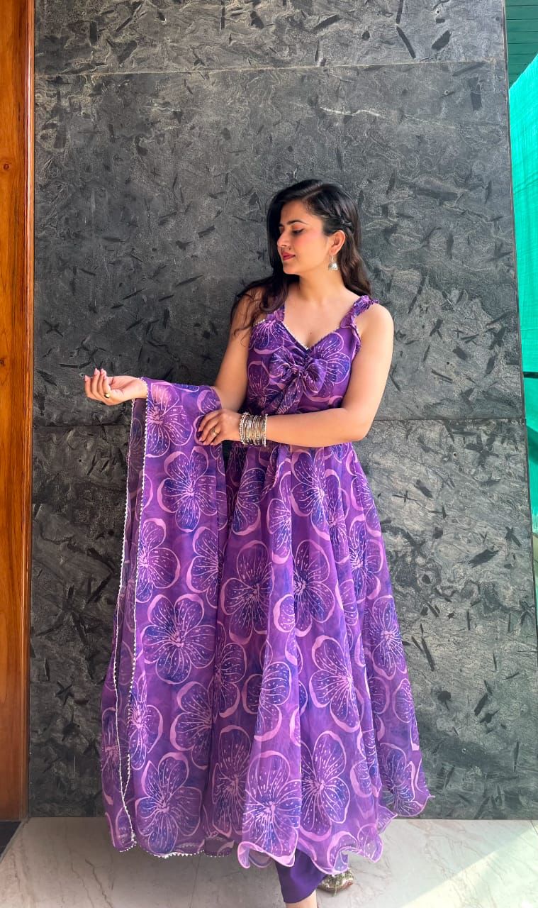 Opulent Purple Color Digital Printed Anarkali Suit - Image 4