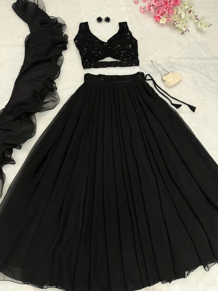 Party Wear Black Lehenga With Sequence Work Blouse - Image 5
