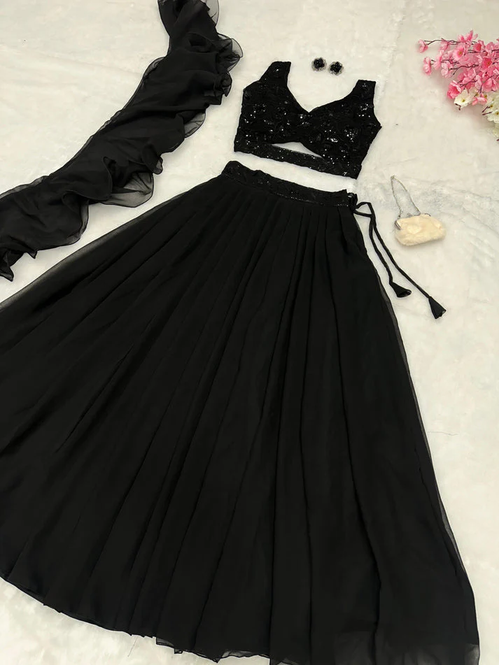 Party Wear Black Lehenga With Sequence Work Blouse - Image 6
