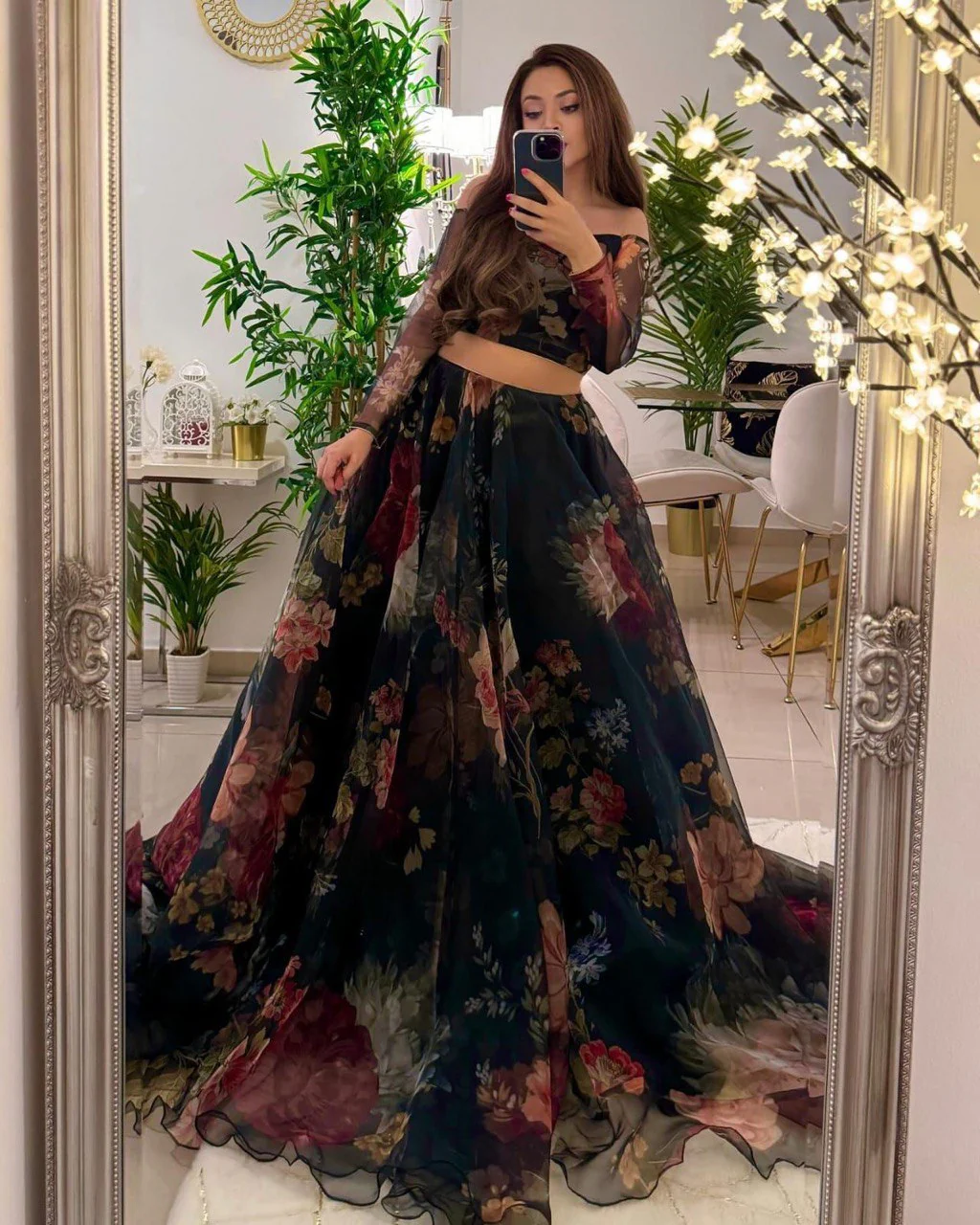 Party Wear Multi Flower Printed Black Color Lehenga Choli - Image 3