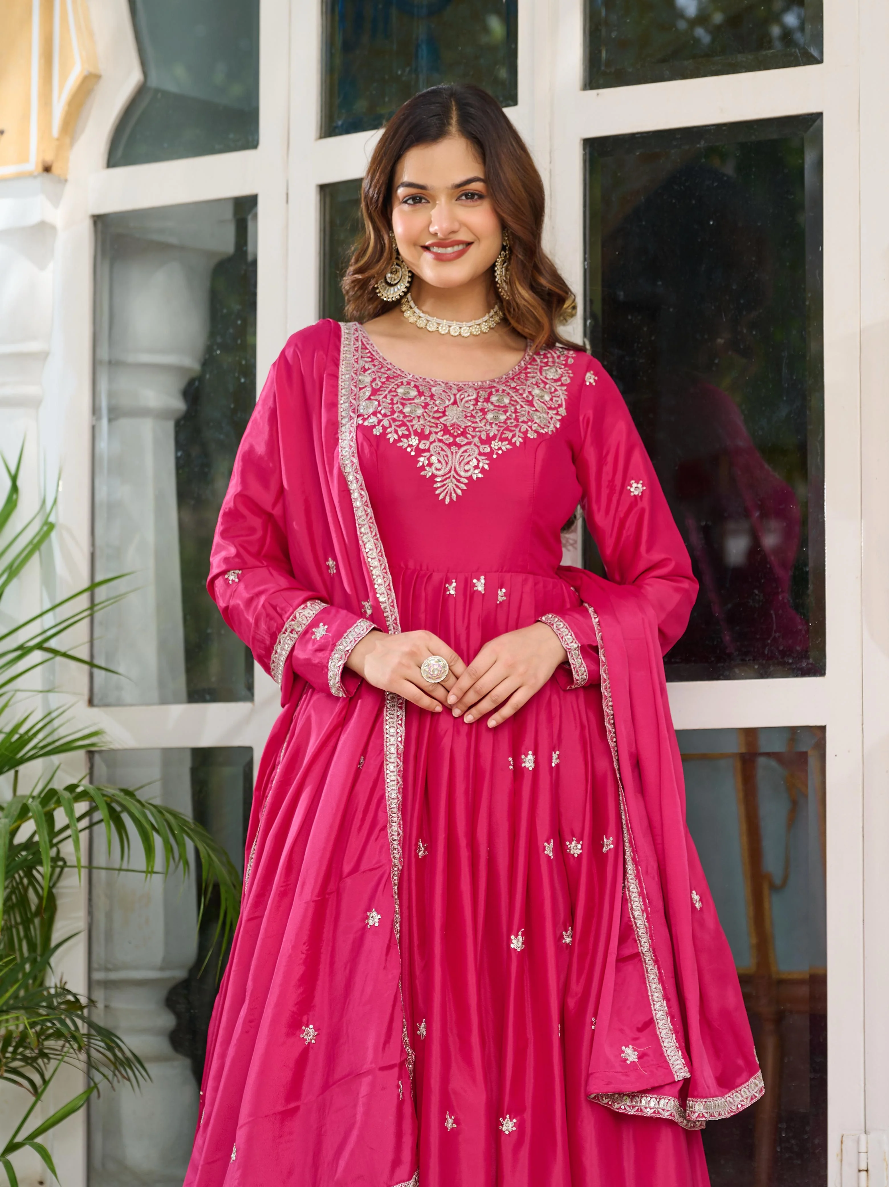 Pink Color American Silk Thred with Sequnce work Gown - Image 3