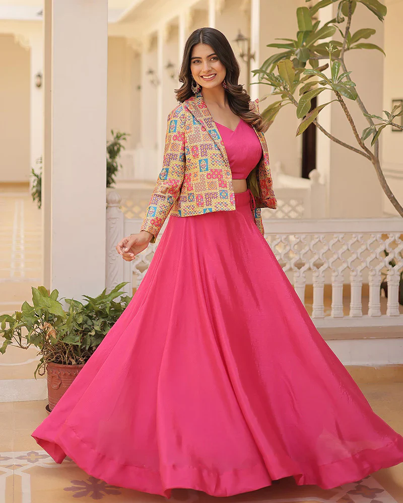 PINK COLOR PURE CHINNON LEHENGA CHOLI - Image 2