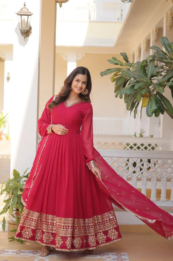 Pink Embroidery Multi Sequence Work Gorgeous Gown - Image 2