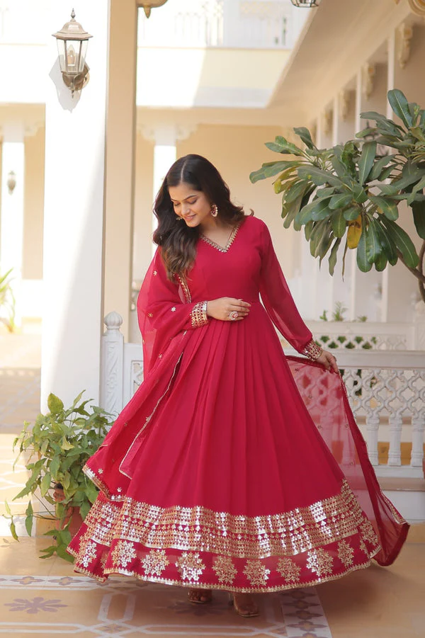 Pink Embroidery Multi Sequence Work Gorgeous Gown - Image 3