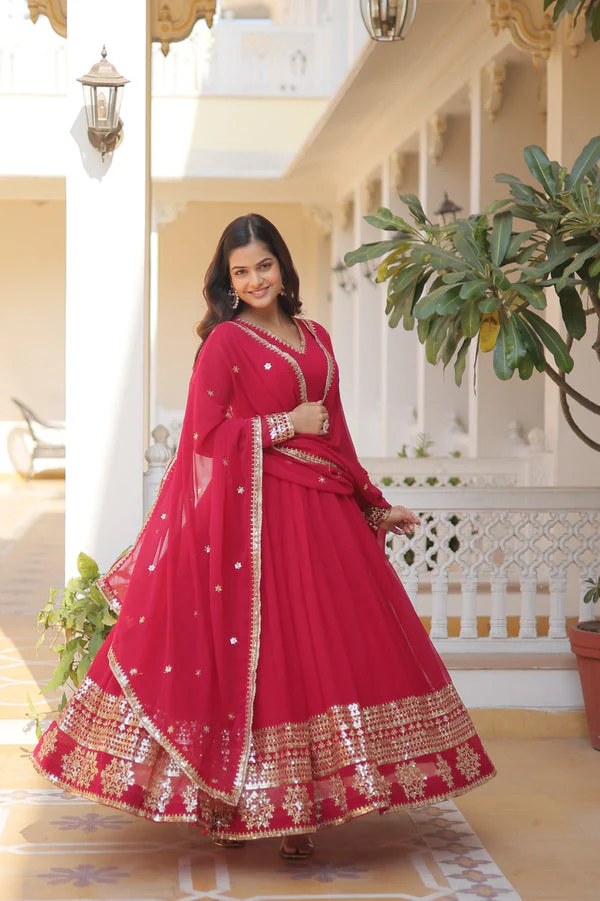 Pink Embroidery Multi Sequence Work Gorgeous Gown - Image 5