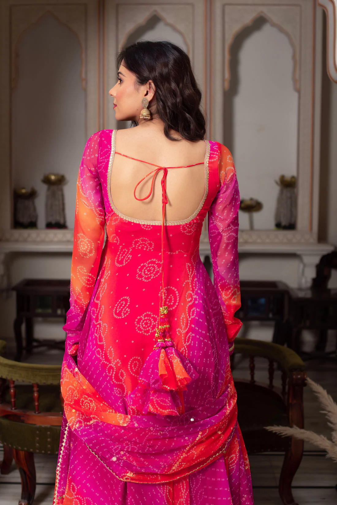 Pink Pure Soft Gorgette Bandhni Anarkali Suit Set - Image 5
