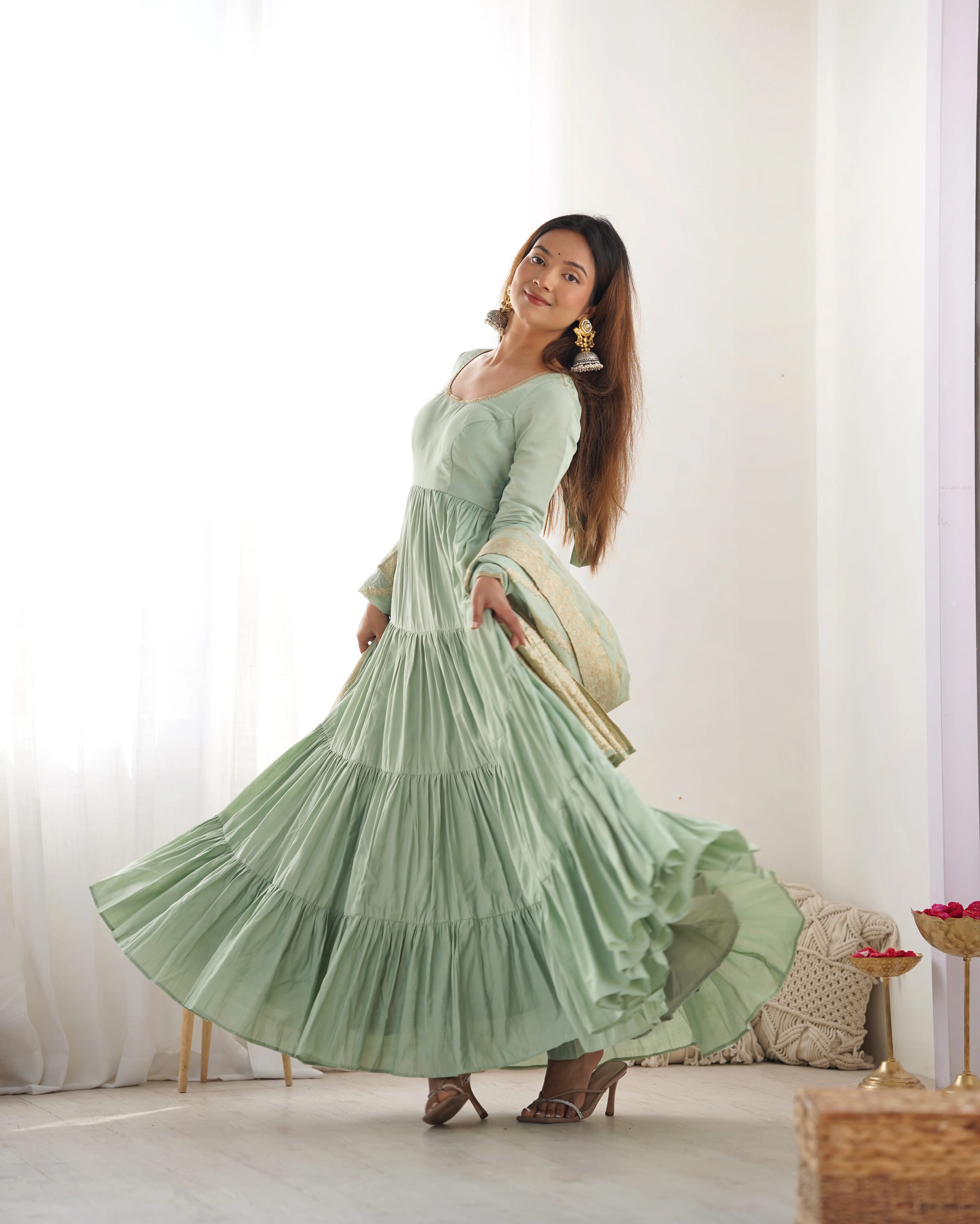 Pista Color Pure Roman Silk Ruffle Style Anarkali Suit - Image 10